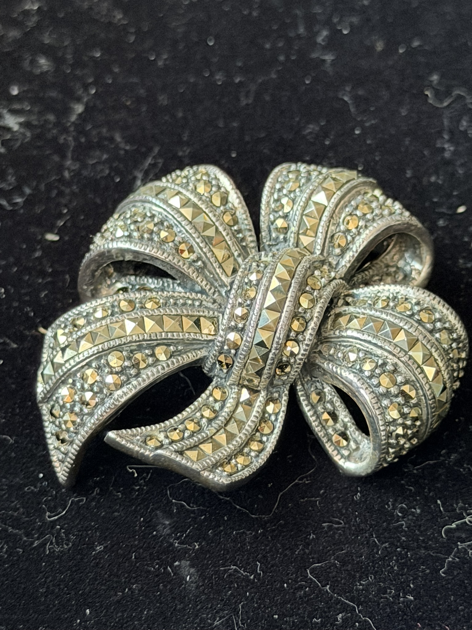 Vintage Judith Jack Sterling Marcasite Ribbon Bow Pin