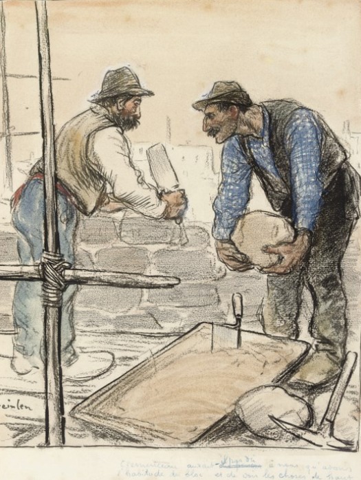 Lithographie Originale Signée De Steinlein "Ouvriers & Contremaître" - XIXe Siècle