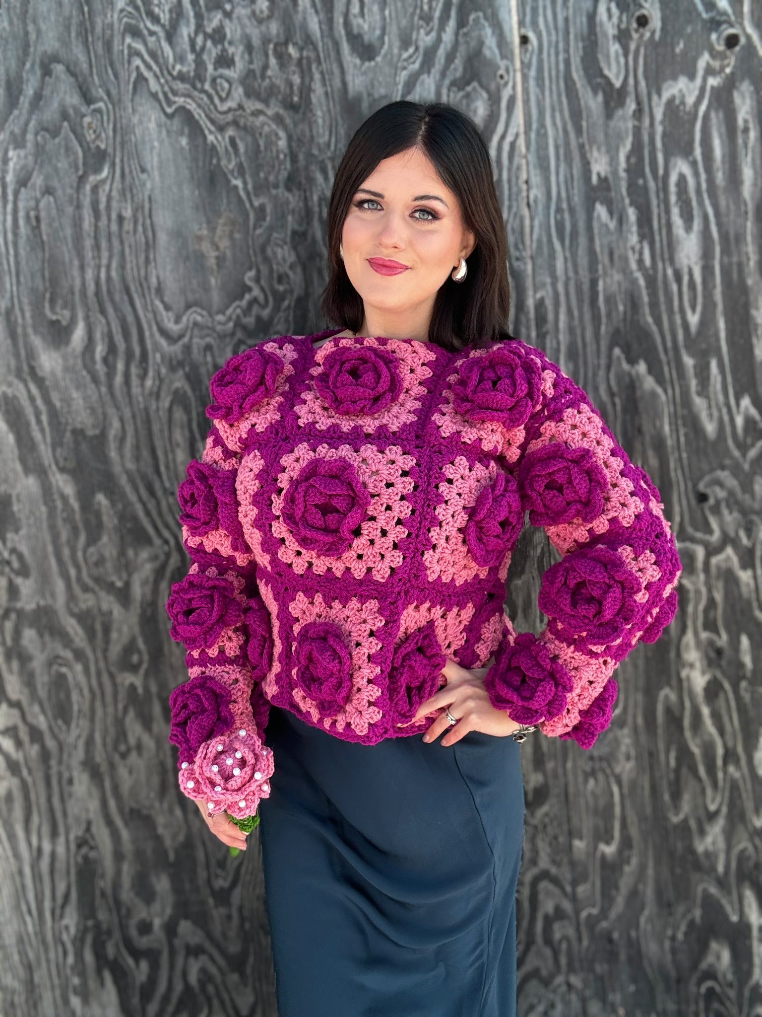 Crochet rose sweater inspired by Beauty and the Beast