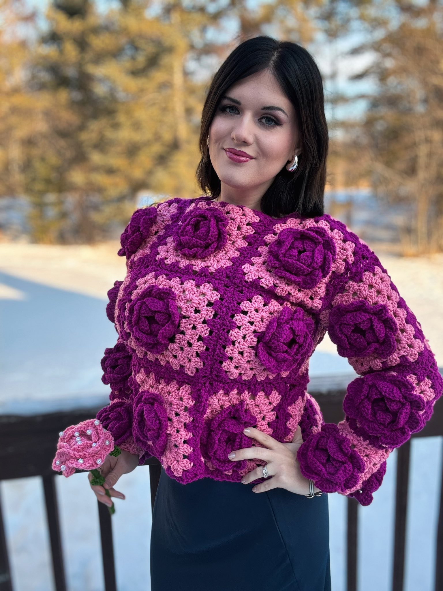 Crochet rose sweater inspired by Beauty and the Beast