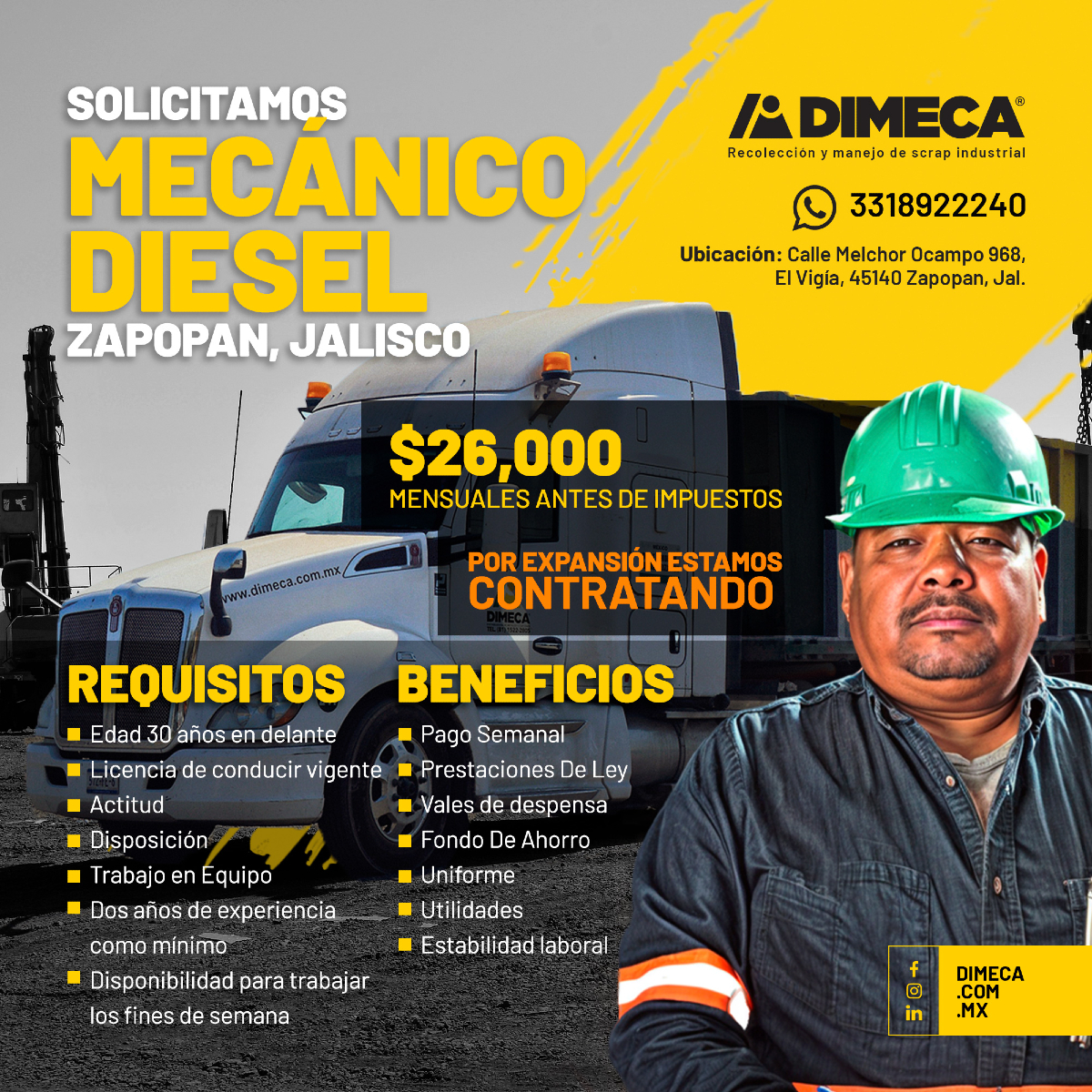 Dimeca - 👷🏻‍♂️ 👷🏻‍♂️ Solicitamos Mecánico Diesel para... | Facebook