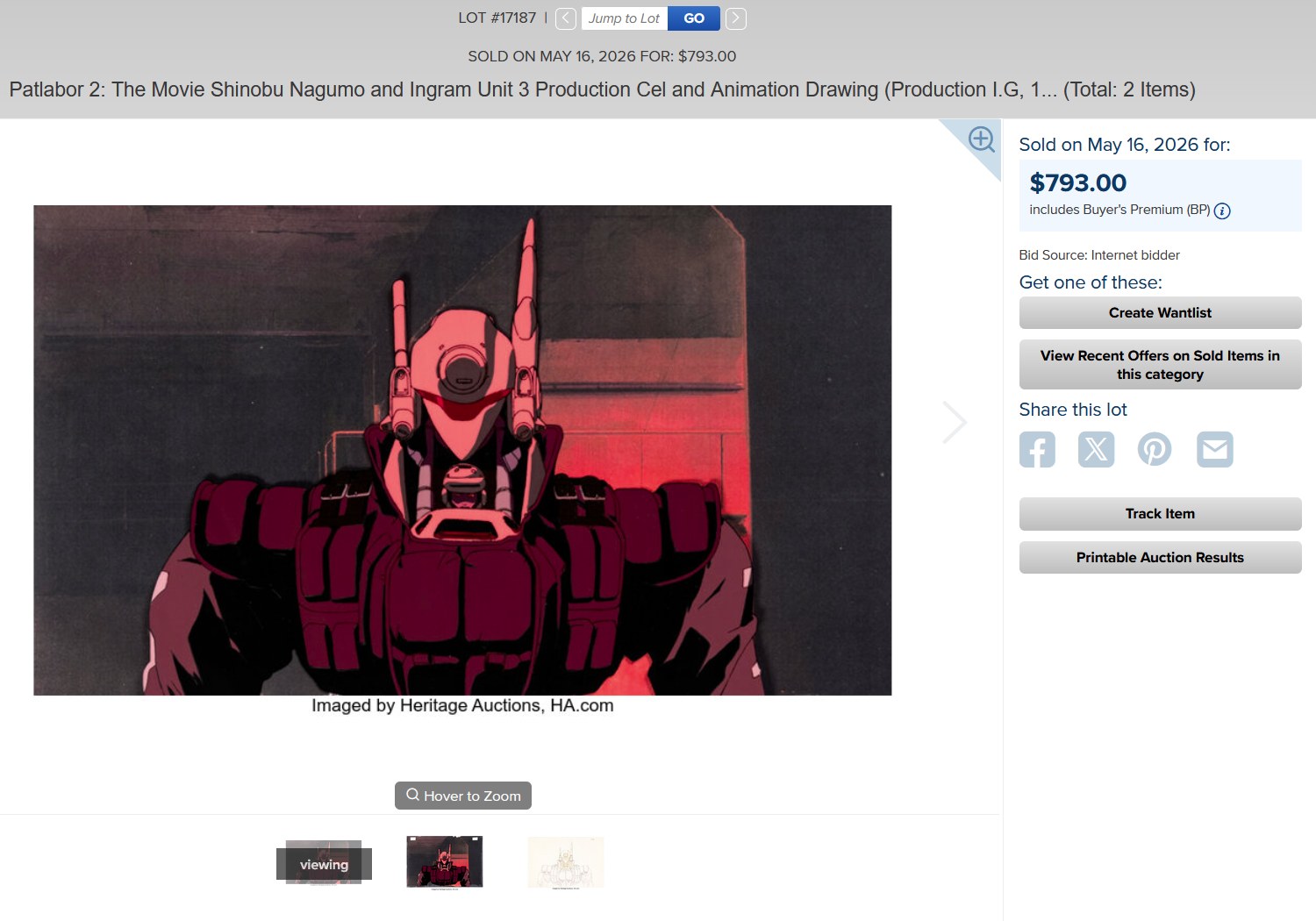 Incredible Patlabor 2 cel sells for $730 at Heritage Auctions