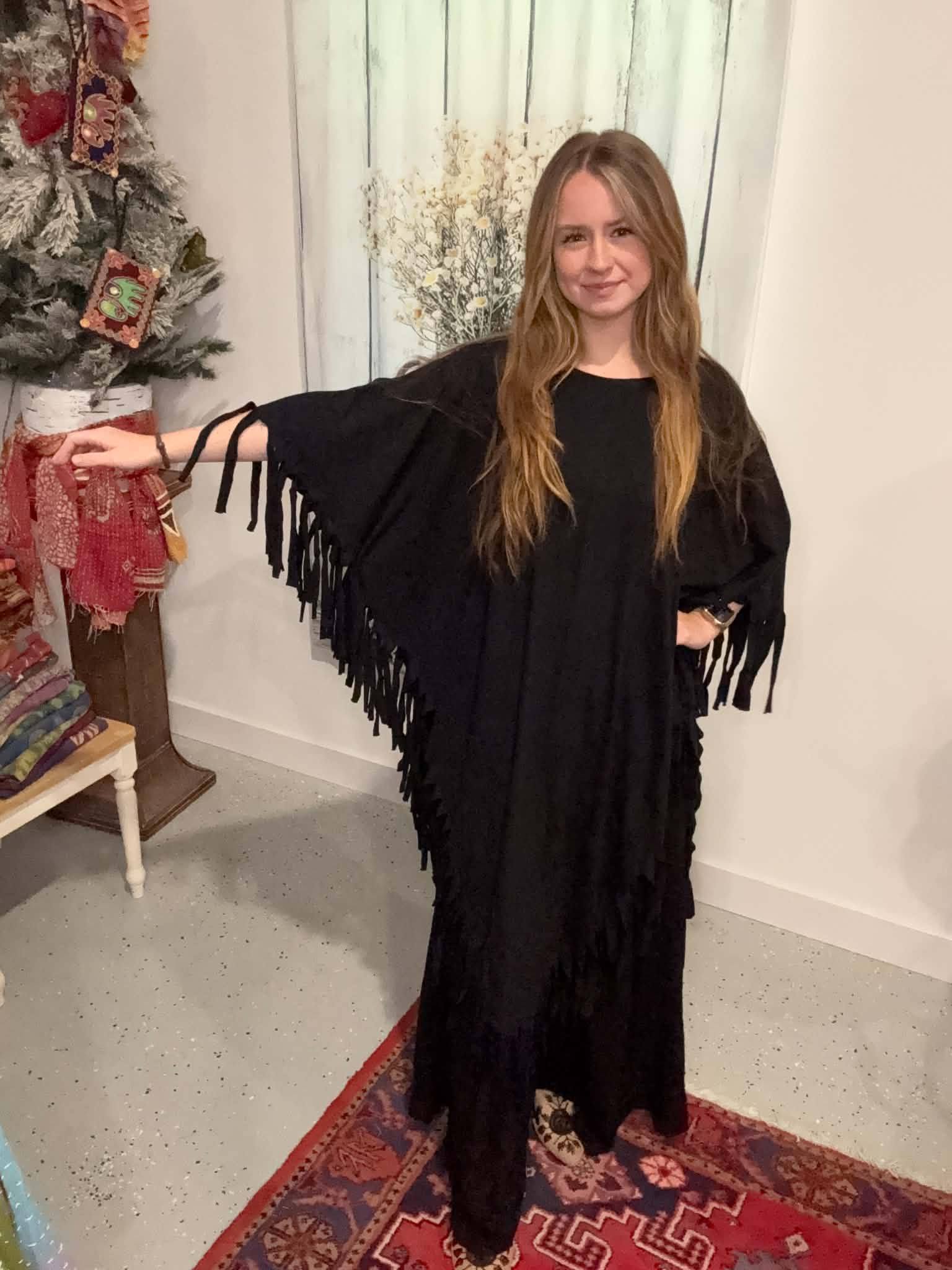 Black Fringy Dress for Reverse Tie Dye, One Size S-2X