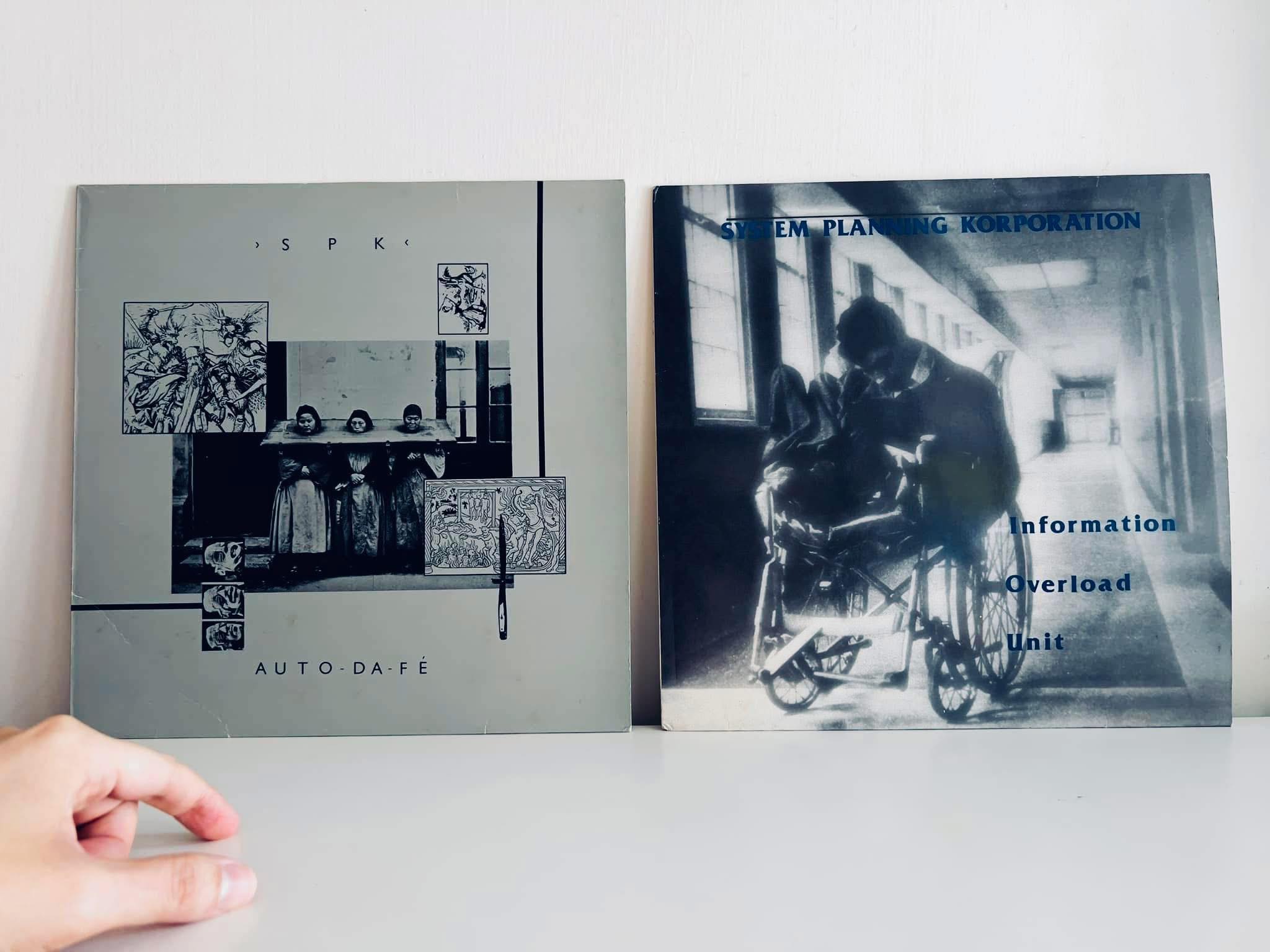 S.P.K. vinyl records Auto-Da-Fé and Information Overload Unit