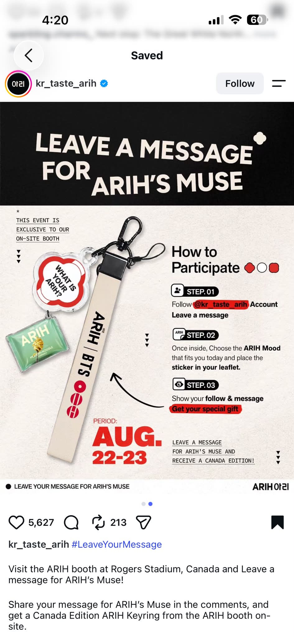 BTS ARIH booth keychain availability at Rogers Stadium in Canada