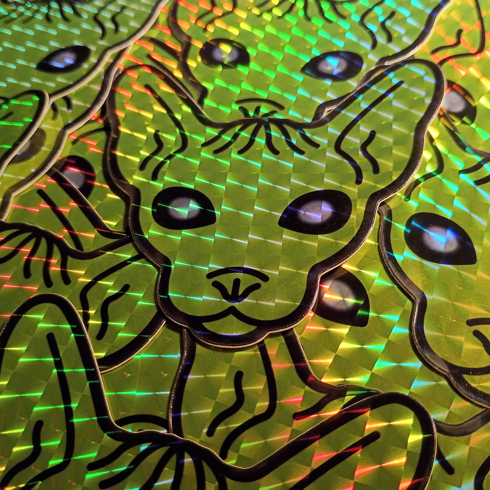 FXXX エイリアンヘッズ カワネズミ アルミ貼り Vintage 90s Green Prismatic Sphynx Alien Head Stickers for Sale