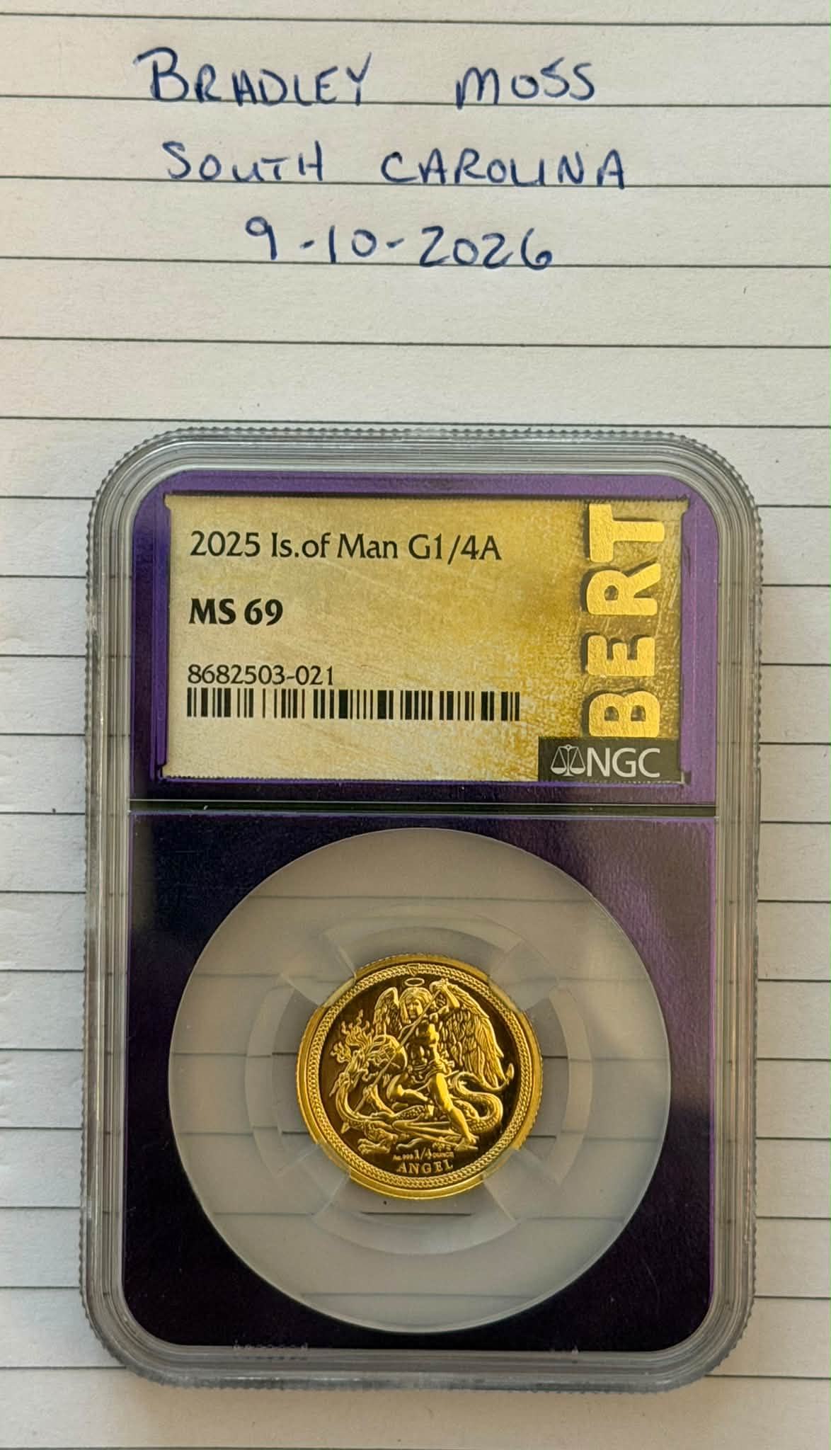 2025 Isle of Man 1/4 oz Gold Angel Coin for Sale - NGC MS69, $1,200
