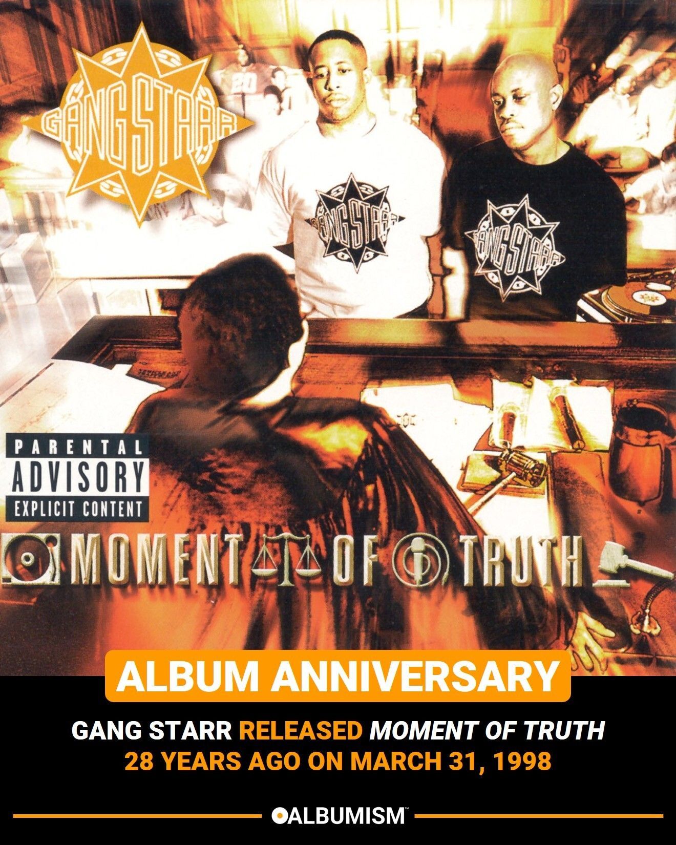 Gang Starr released 'Moment of Truth' 28 years ago on March 31, 1998.
