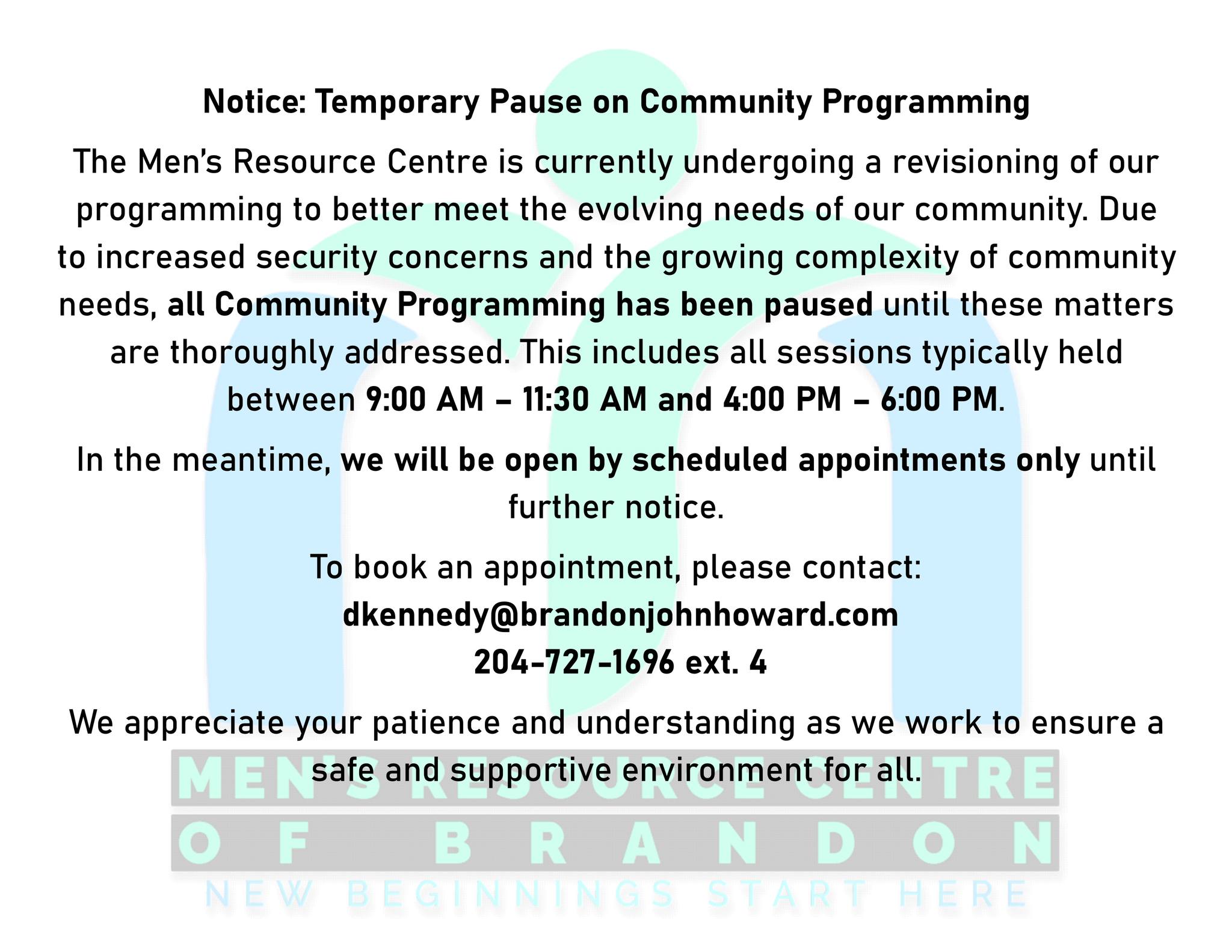 Men's - Notice: Temporary Pause on Community Programming The Men’s ...