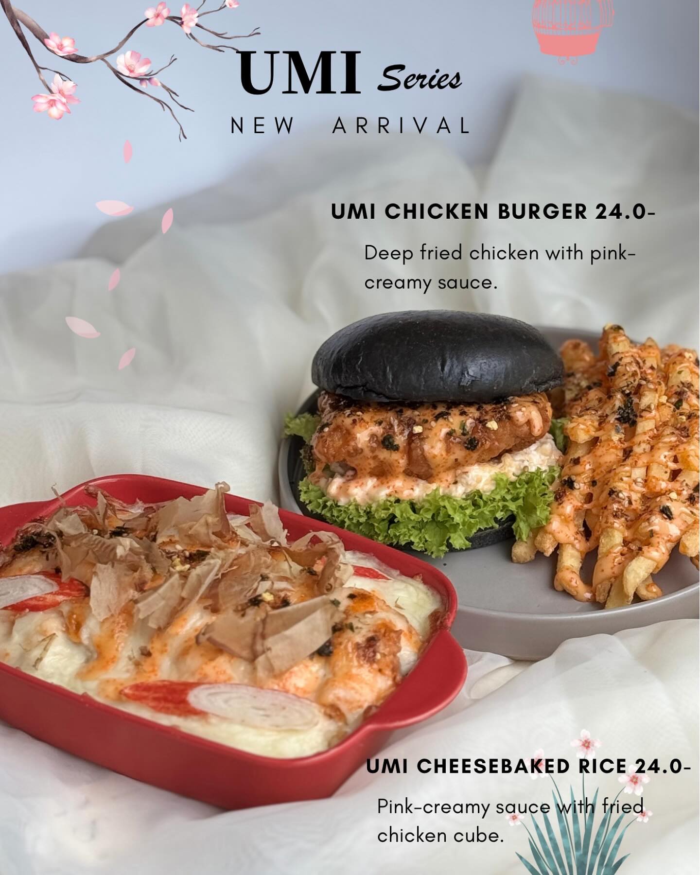 Tiffz - 📍Simpang Kuala竟然有隐藏宝藏！ 「UMI」🇯🇵系列新品上线！ 黑金炸鸡肉汉堡 + 芝士焗饭 ，搭配粉色奶油酱 ...