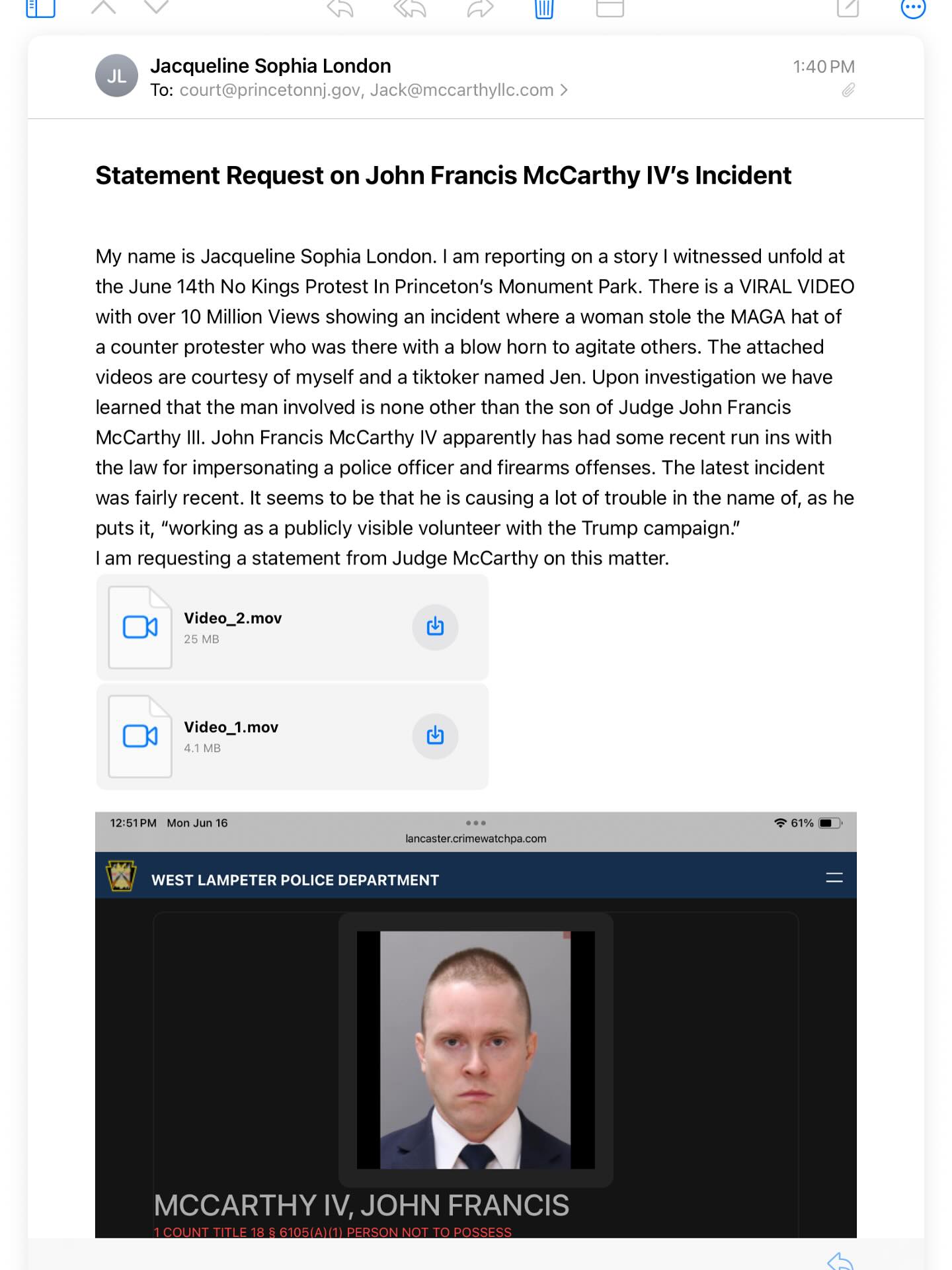 Jacqueline - Asking Daddy (Judge) for a statement on son’s involvement ...
