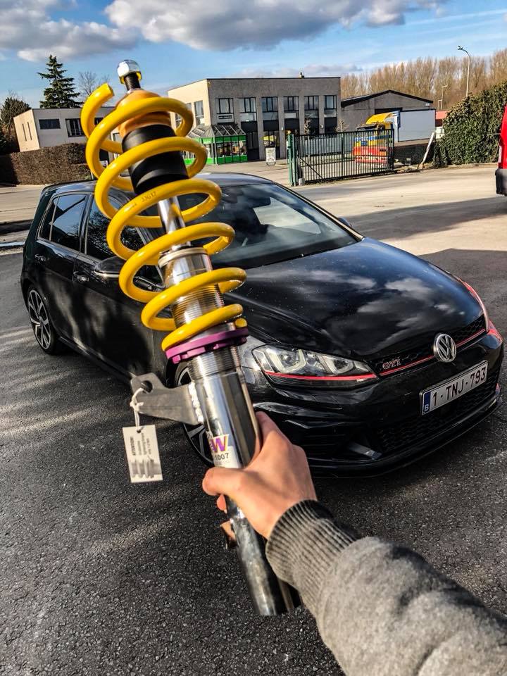 VW Golf 7.5 GTI lowered on KW suspensions V3. Also installed a