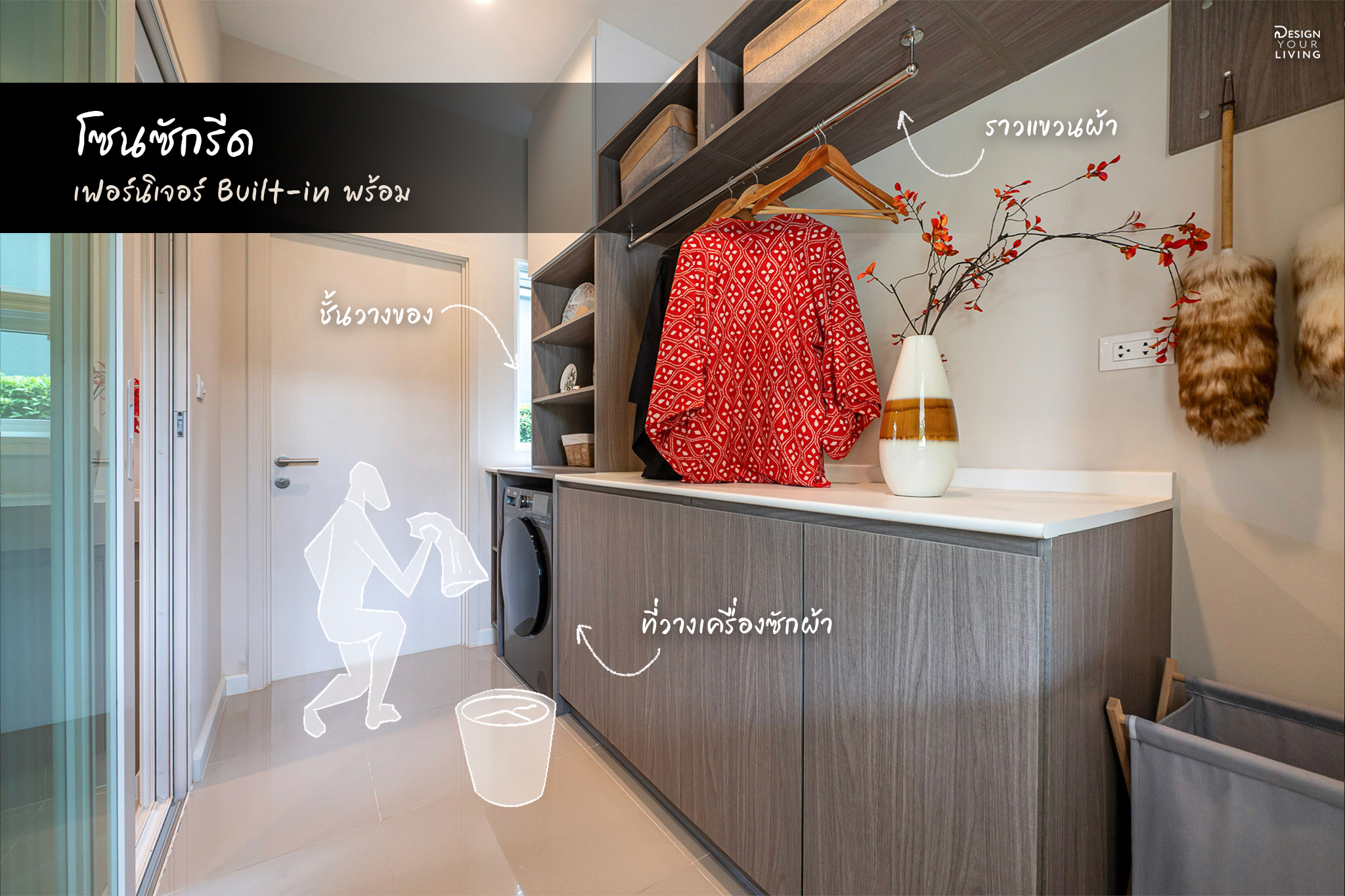 Design - เชื่อมต่อครัวไทยกับห้องซักรีดด้วยประตูกระจกบานเลื่อน ซึ่งในโซน ...