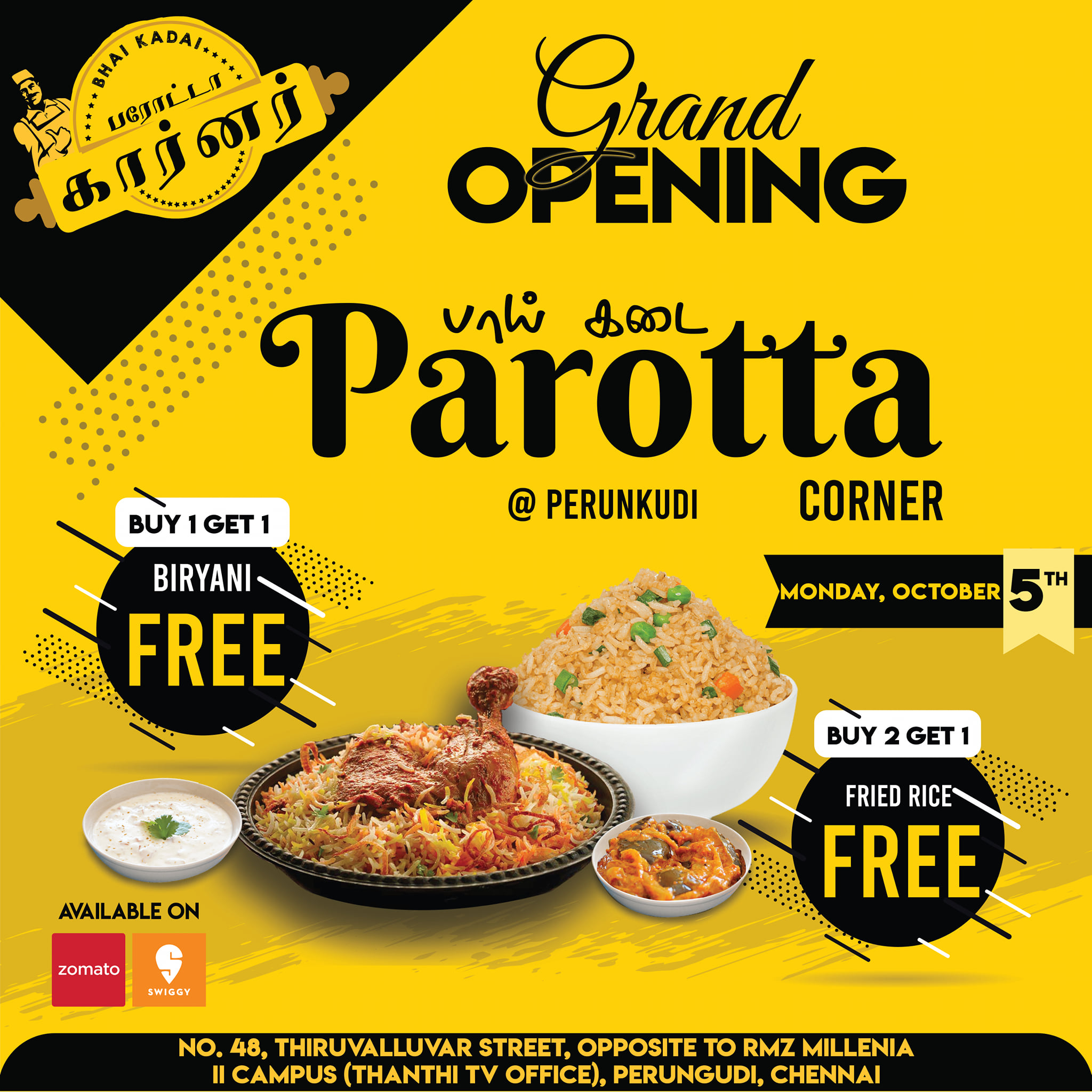 Bhai - Join us for the Grand Opening of Bhai Kadai Parotta Corner at ...