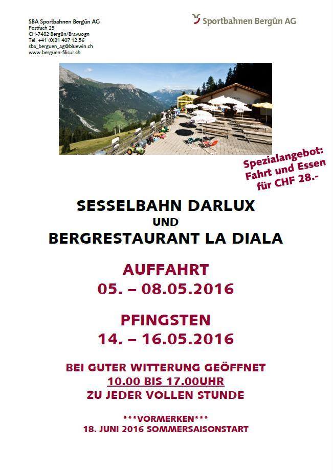 Auffahrt Und Pfingsten 2016 Die Sba Sportbahnen Bergun Ag