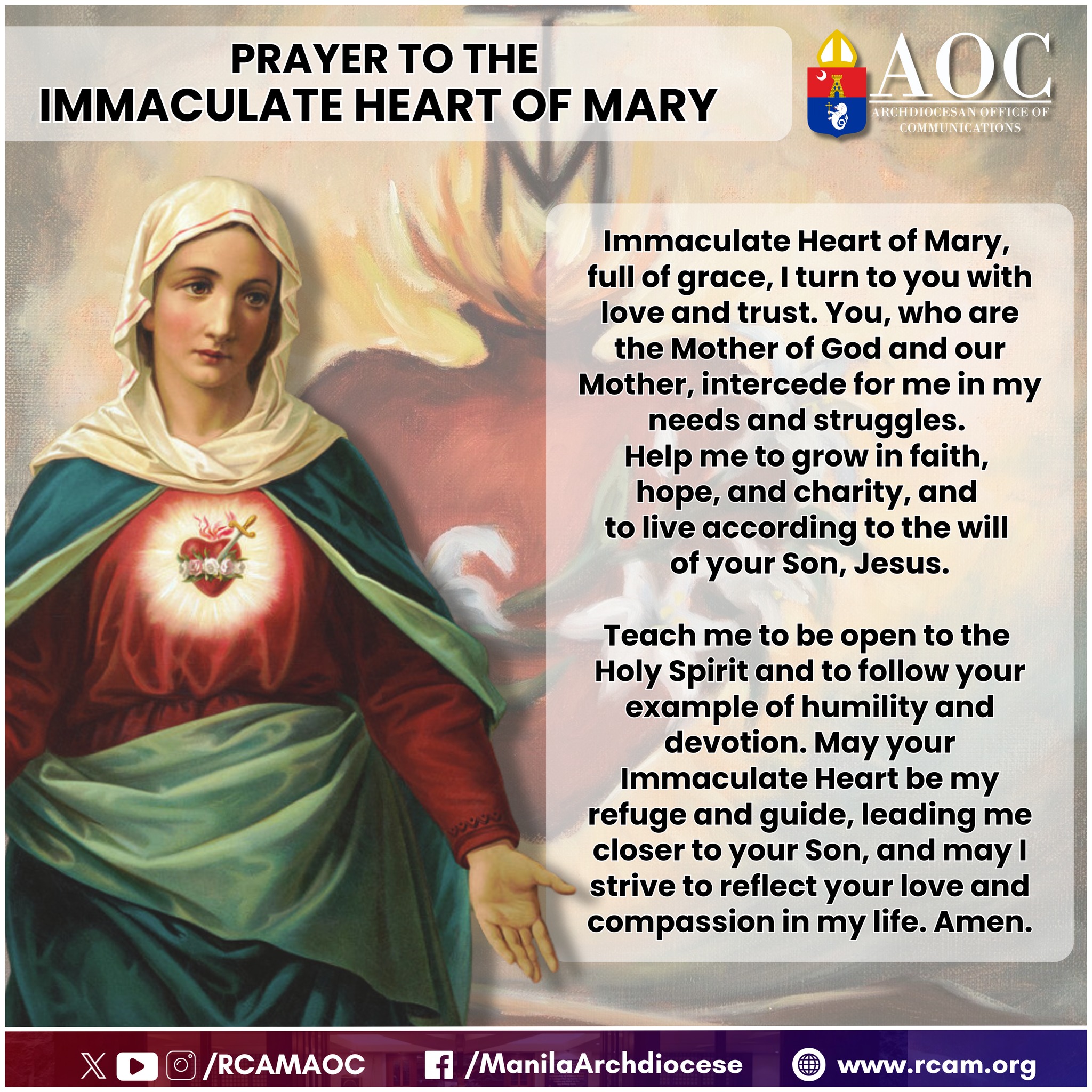 Archdiocese - PRAYER TO THE IMMACULATE HEART OF MARY Immaculate Heart ...