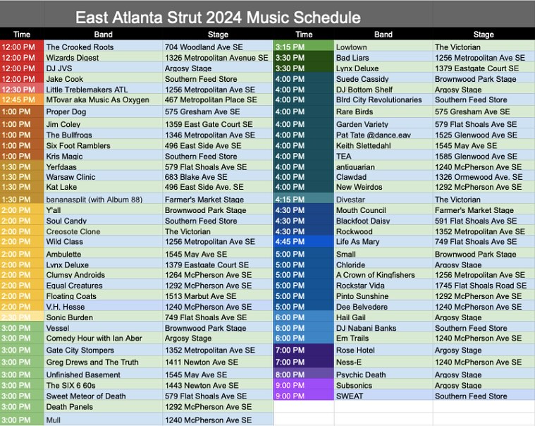 Here is an updated schedule of music... - East Atlanta Strut | Facebook