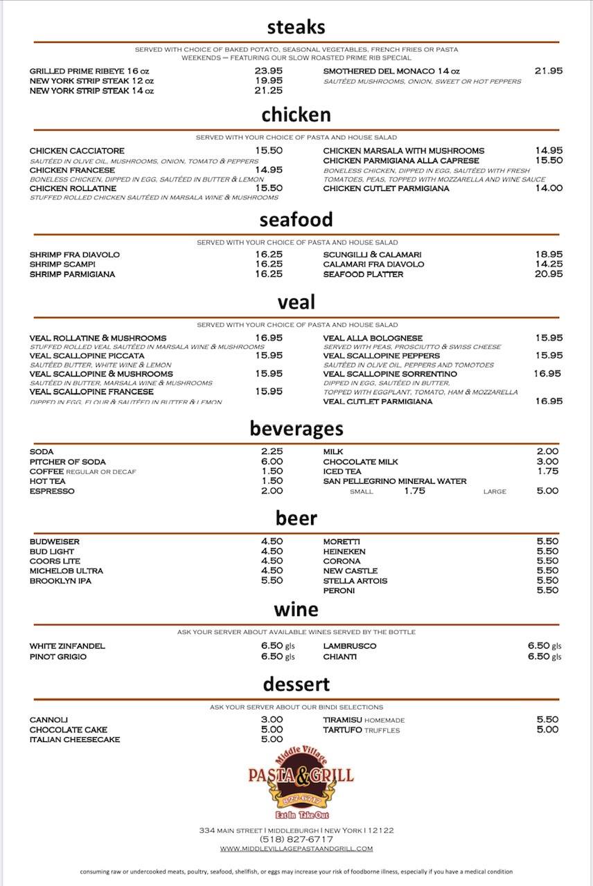 Middle Village Pasta and Grill | Middleburgh NY