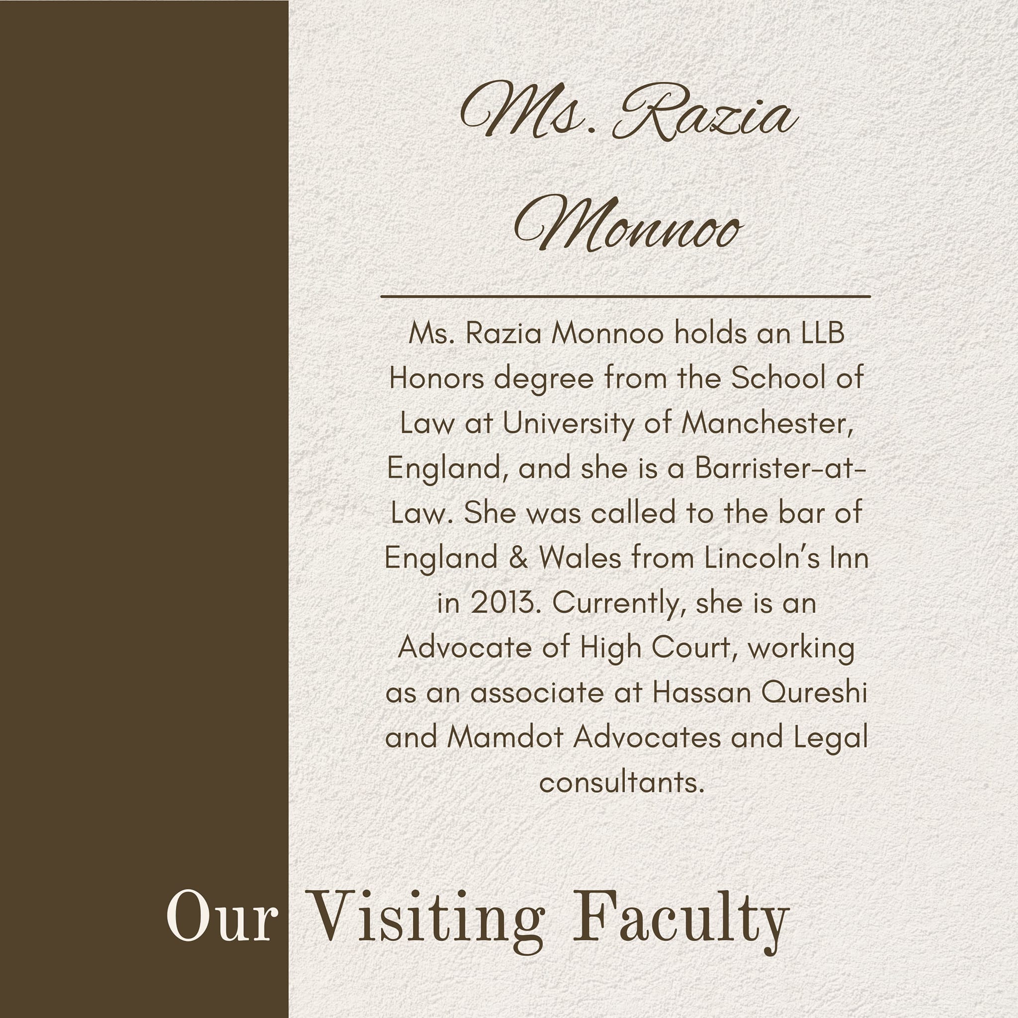NHLD - Meet our Visiting Faculty: Ms. Razia Monnoo | Facebook