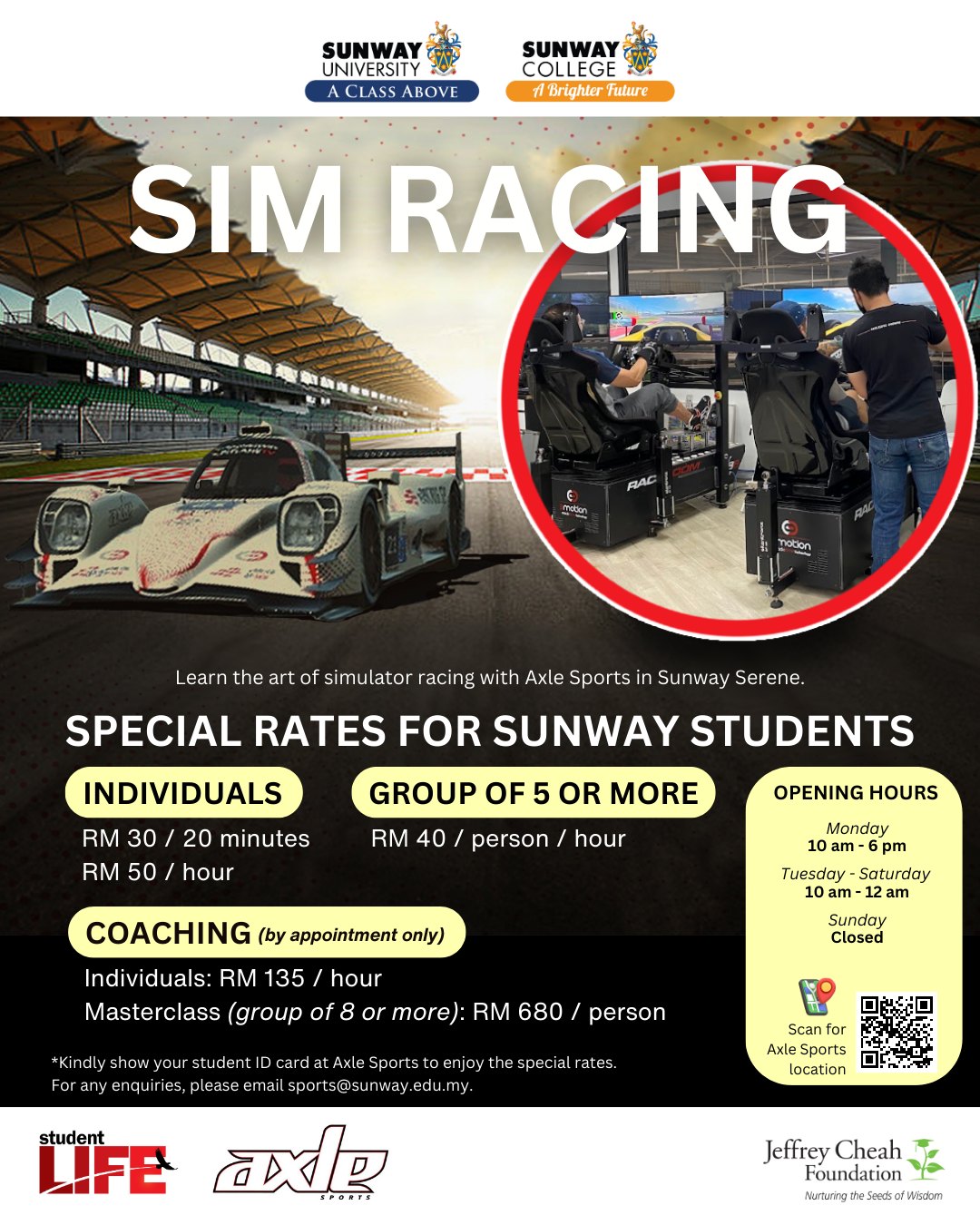 Dear Sunway students, Axle Sports... - Sunway Sports Team