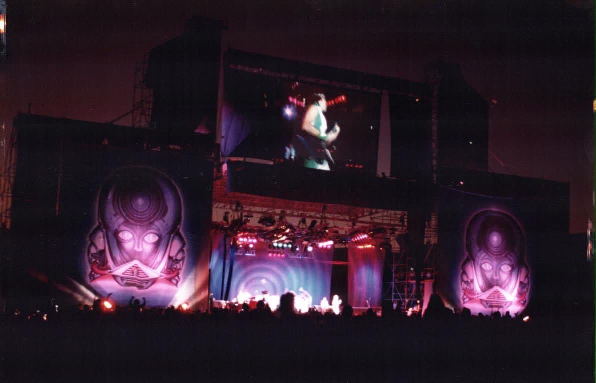 Journey stage with large banners and video screen at Autzen