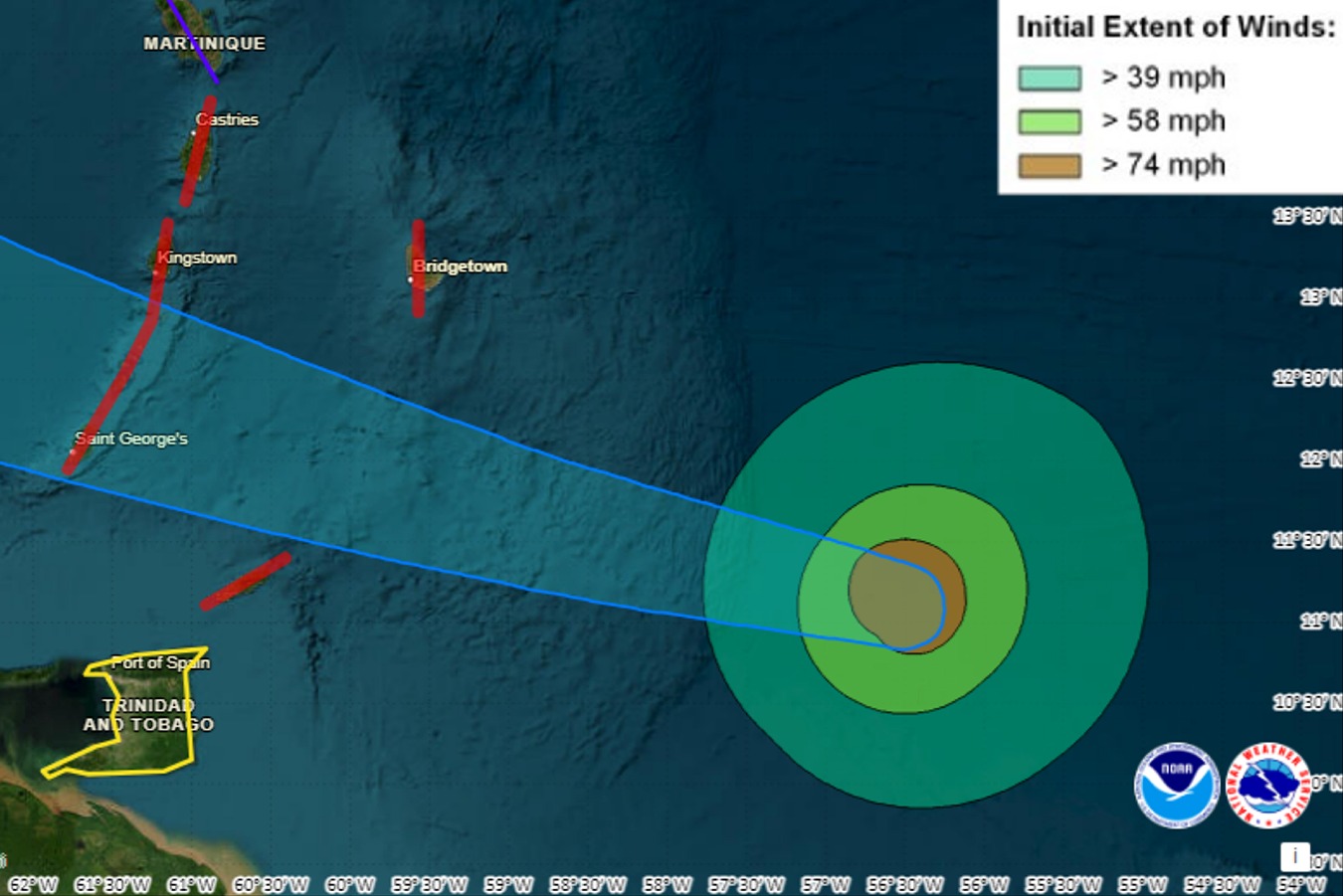 Mike's - Current track for Major Hurricane Beryl zoomed in over the ...