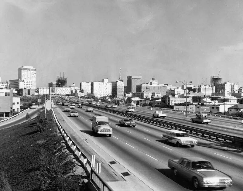 1966 - Looking north at the Harbor Fwy (then CA-11) near downtown LA.