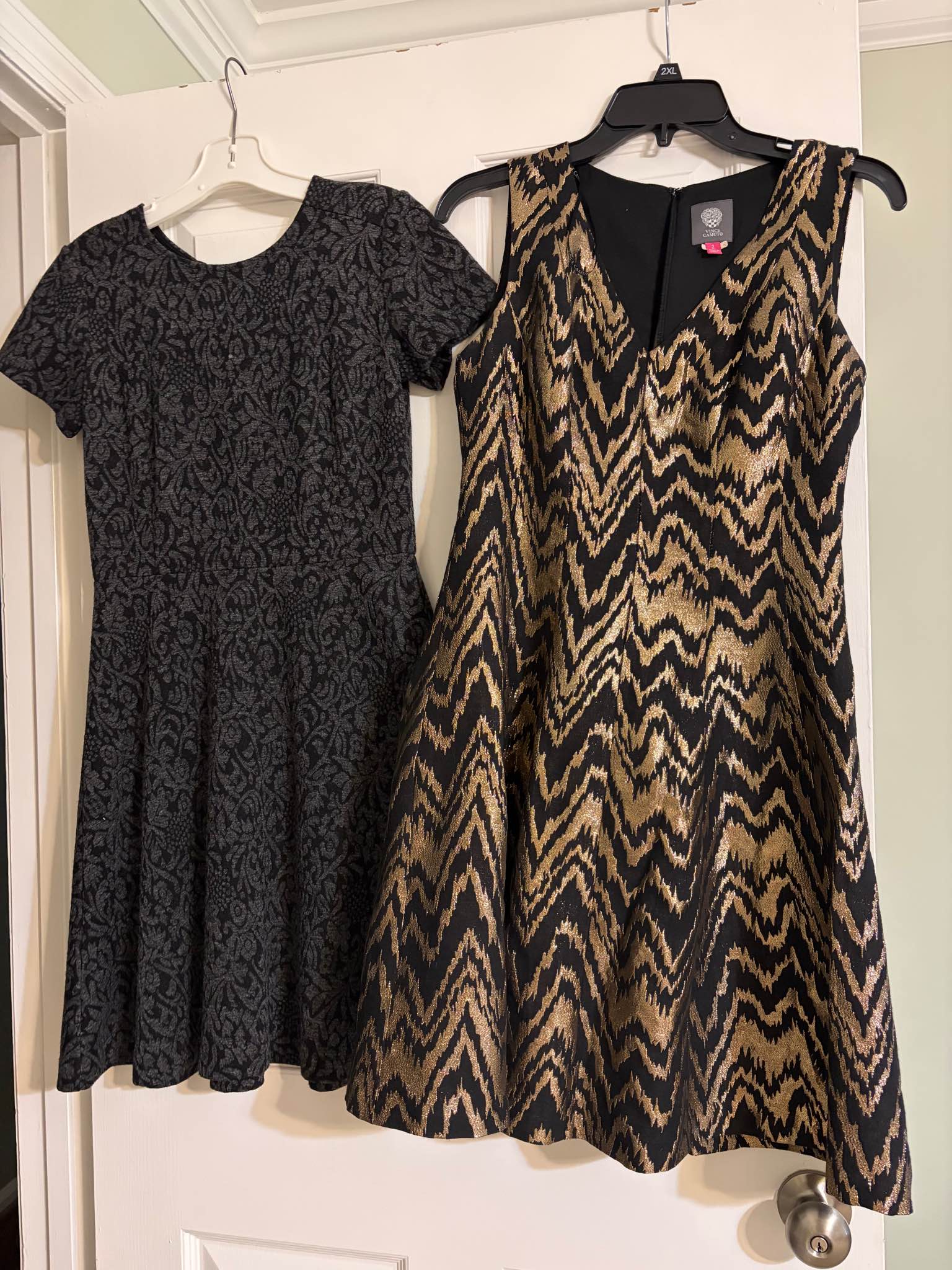 $20 Black/gray dress- Loft, size 0 $20 Gold/Black- Vince Camuto, size 2