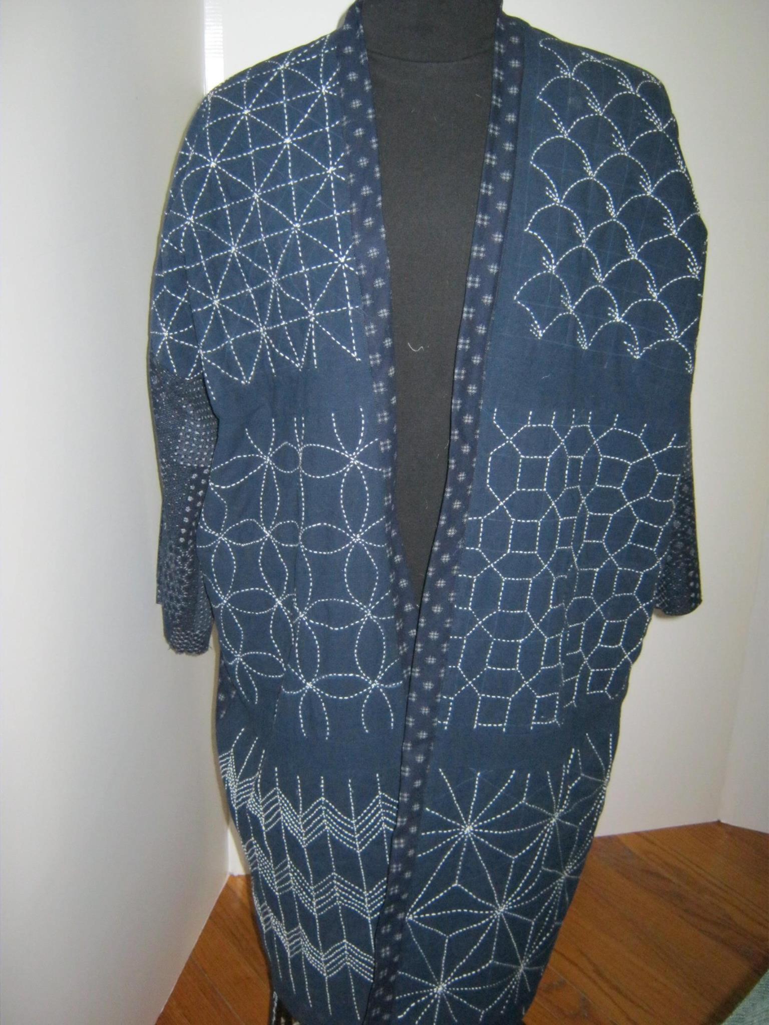 Hand-stitched Japanese han-ten jacket with sashiko stitches