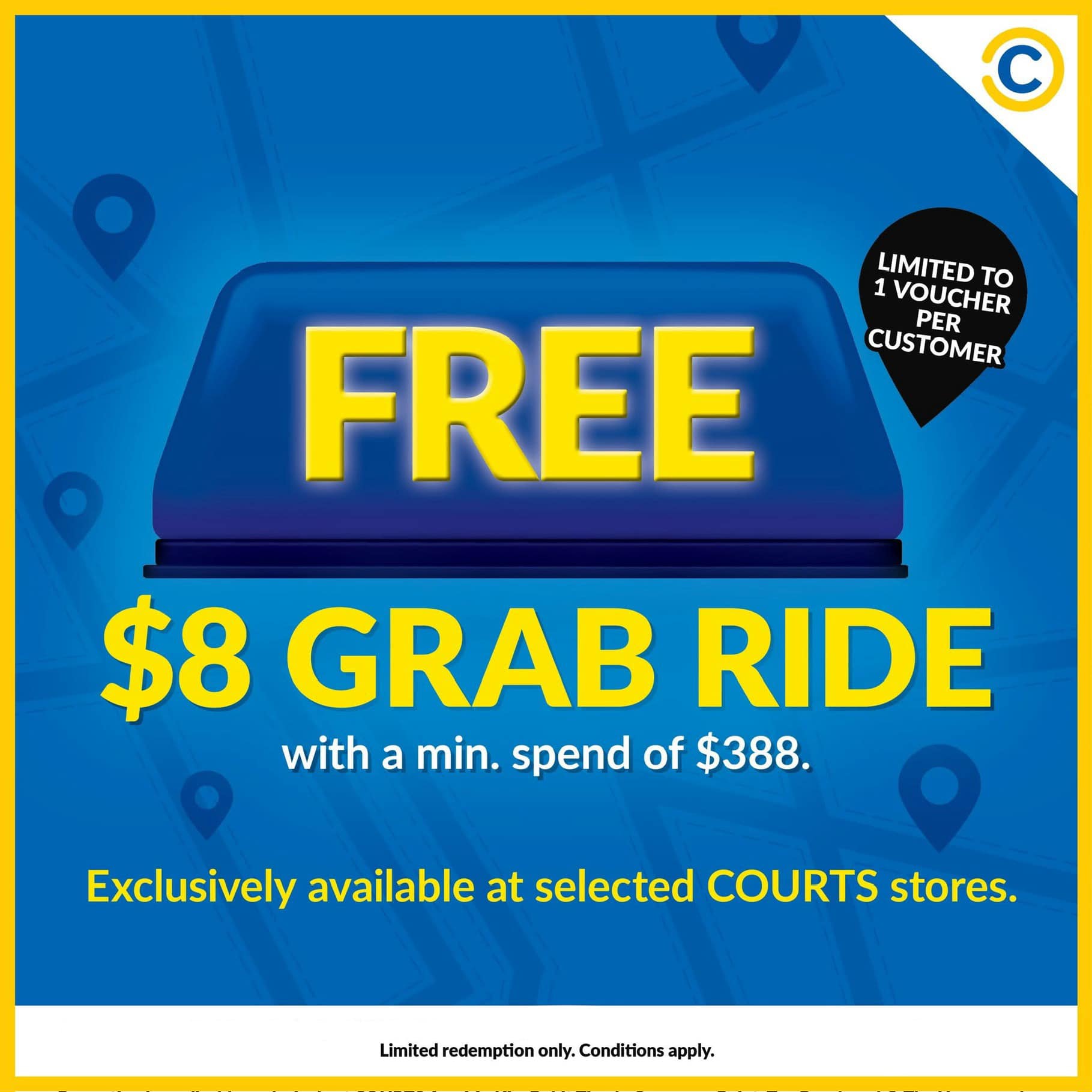 COURTS - 🚖 FREE $8 Grab Ride Voucher! Enjoy a FREE $8... | Facebook