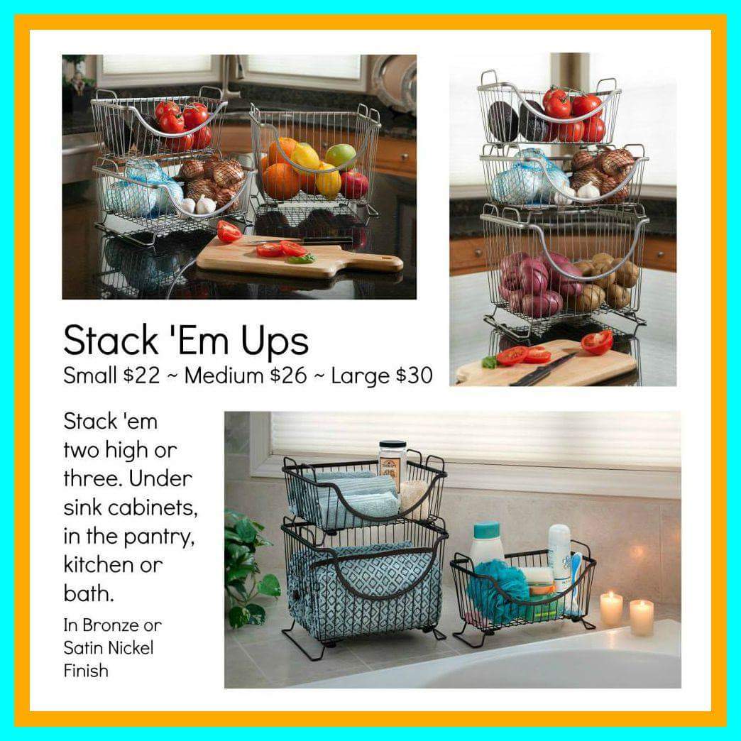 2-Set Large Stackable Fruit Baskets With Bamboo Tops – Kitchen Counter Organizer, 12.6x11.8x8.6 Inches