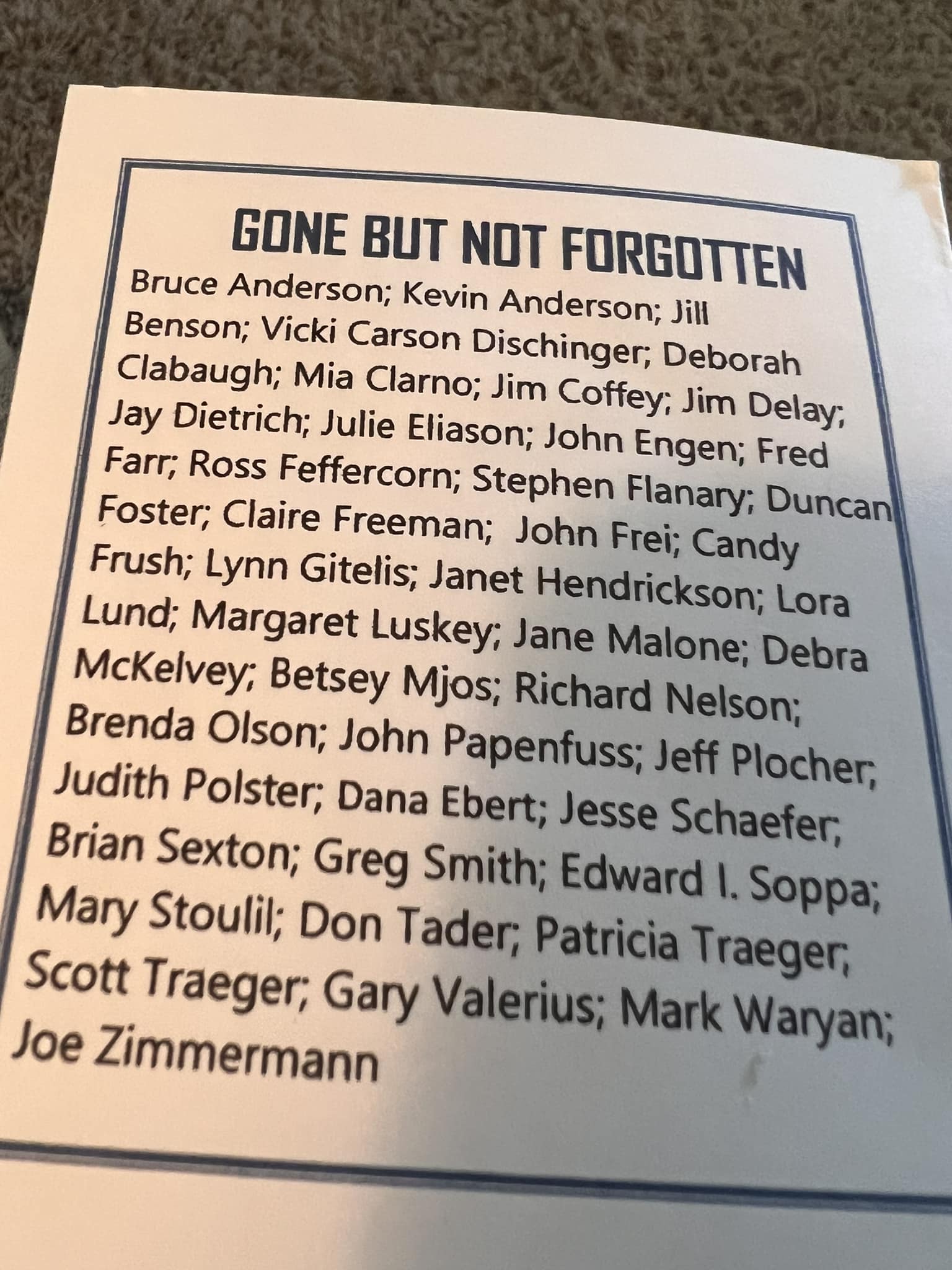 To the class of 1972 , these are the folks we've lost but not