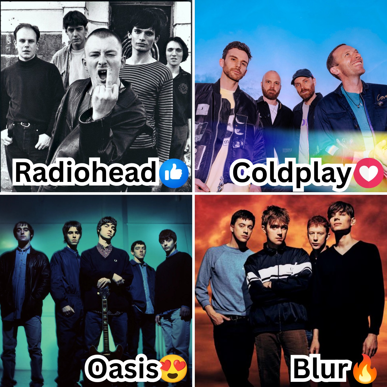 Oasis, Blur, Radiohead, The Smiths, The Stone Roses, Pulp. Rank them!