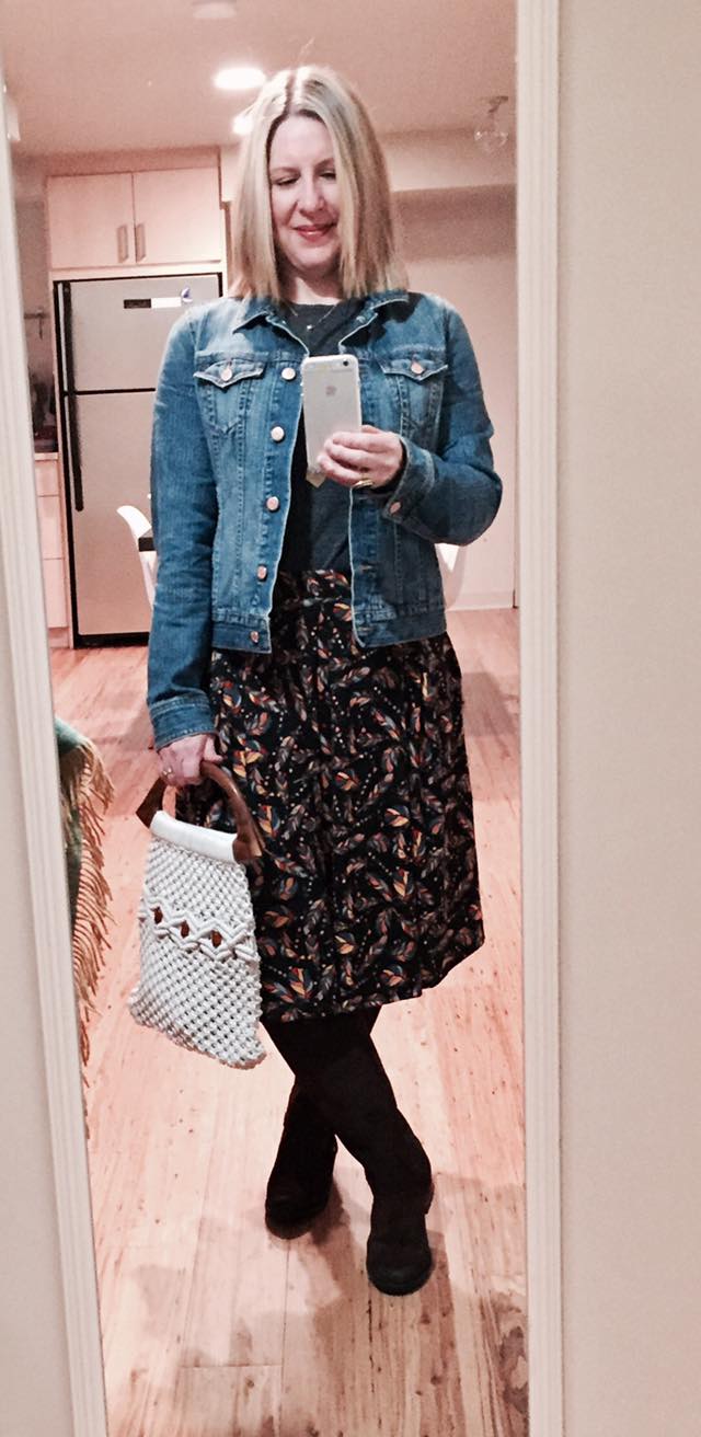 Tory wearing our Louisa skirt in our Midnight Happy Times print