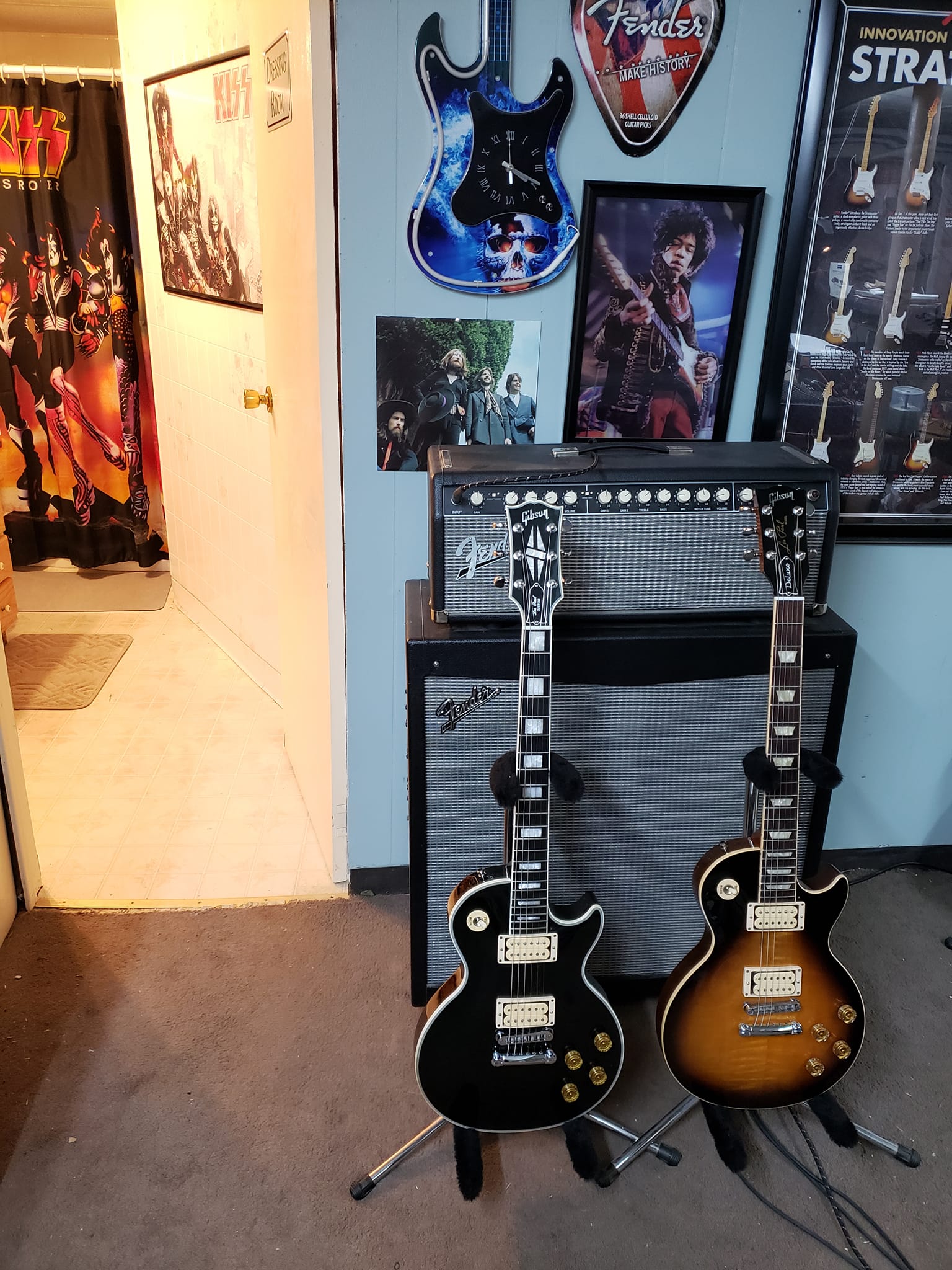 Chitarra Elettrica Stile LP Mancini (sinistrorsi) - Ace Frehley Tribute, Blu Argento, Tastiera Nera