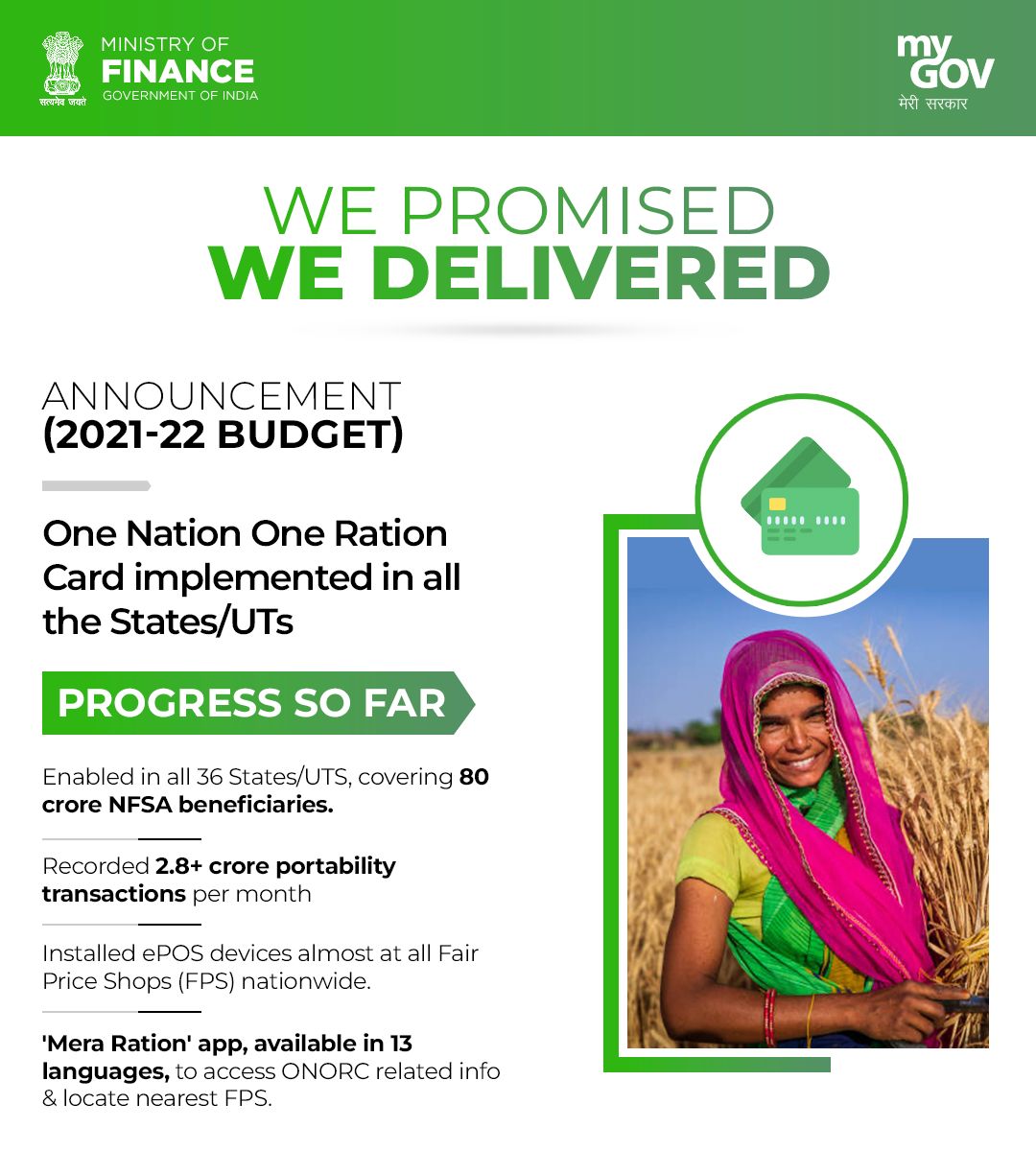 MyGovIndia - Promises Fulfilled, Food Security for All! One Nation One ...