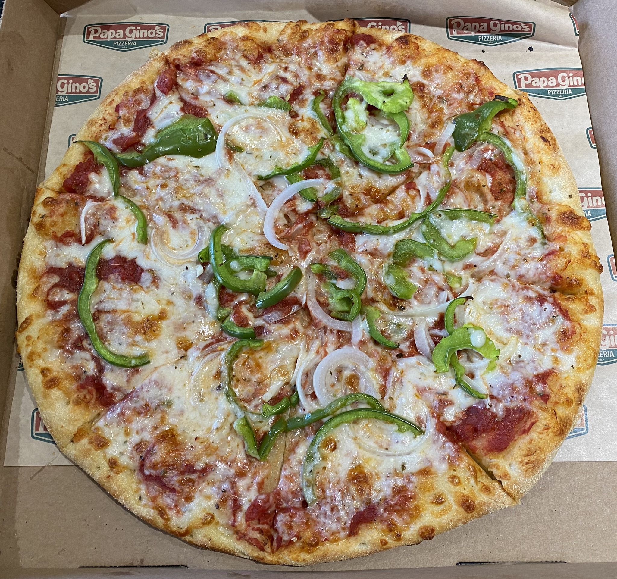 Papa Jimmy's sausage green pepper and onion pizza review