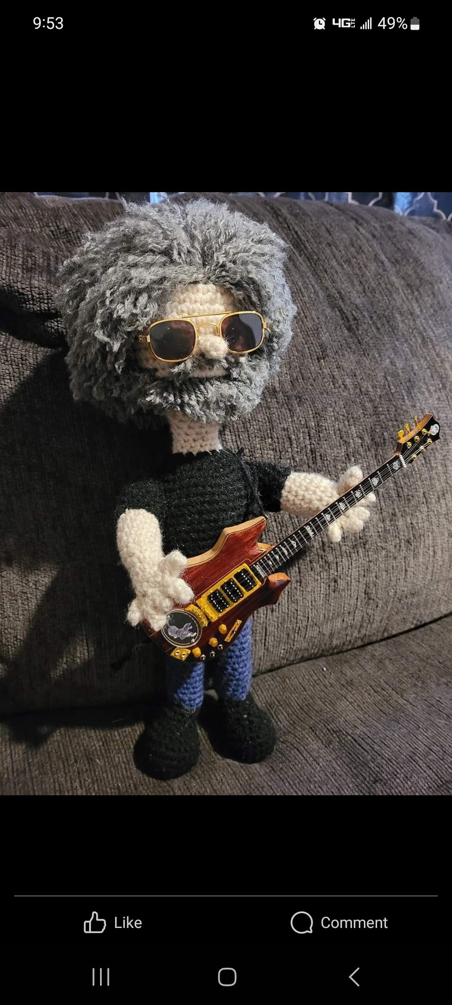 Handmade Crocheted Jerry Garcia Dolls with Mini Guitars