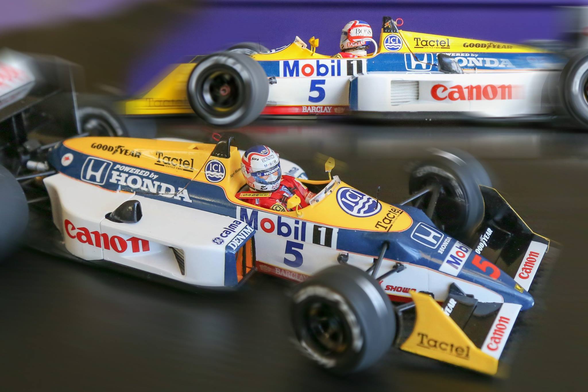 My 1/20 scale Williams Honda FW11 and Canon F1 from the turbo era: