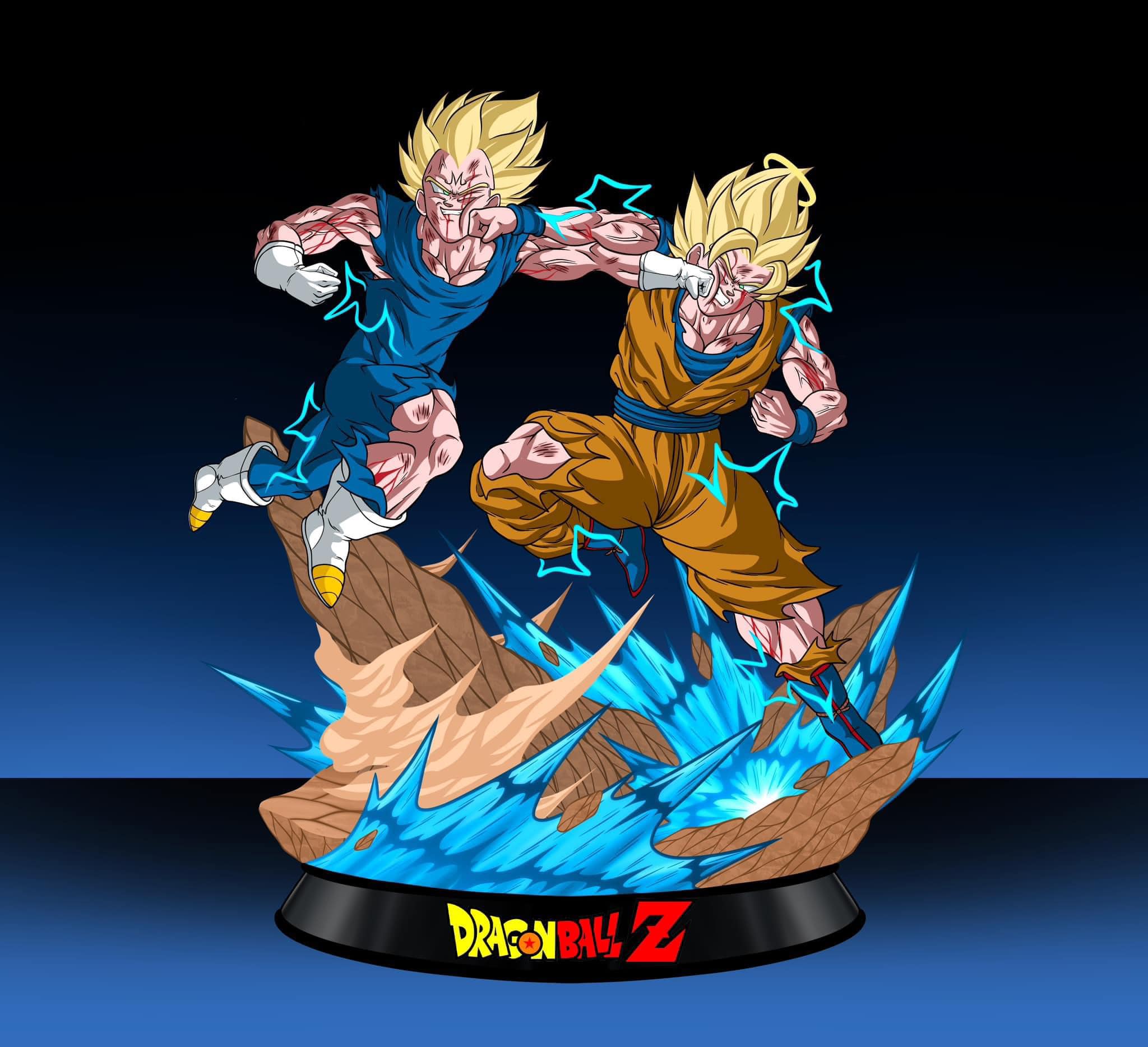 Majin Vegeta VS Goku ssj2 The famous punch scene Diorama concept