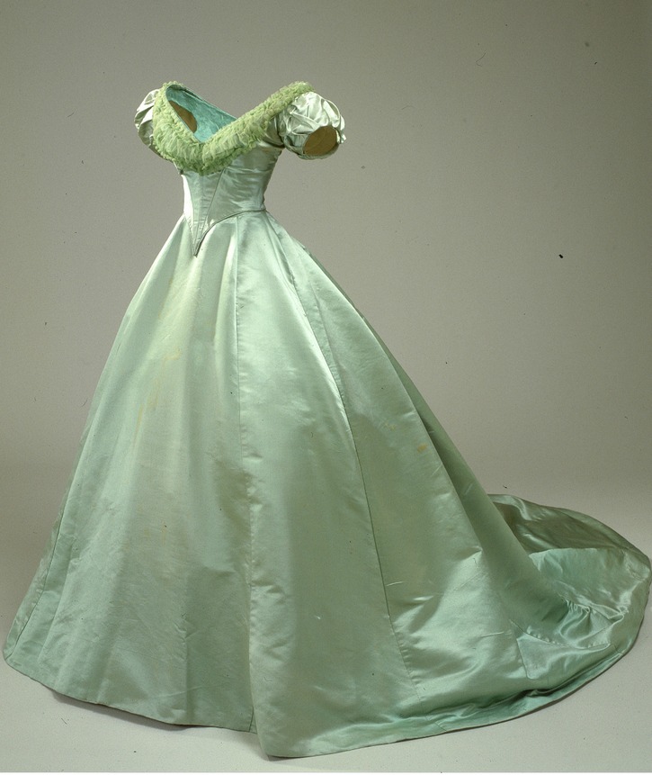 louise green dress ball gown 1860/1869 This gown belonged to Danish Queen The is made in green satin, dyed with aniline, a novelty invented in the mid-century offering new colours and shades springbest