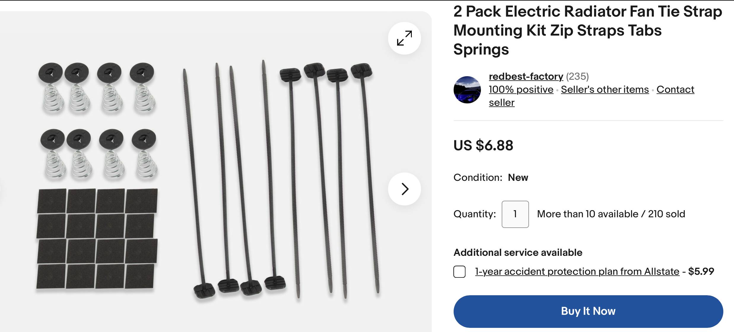 2 Sets Electric Fan Radiator Kit Zip Strap Mounting Straps Tabs Springs Ties