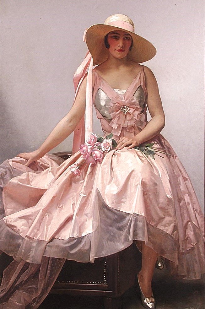 Lady in Pink portrait by Hubert Denis Etcheverry