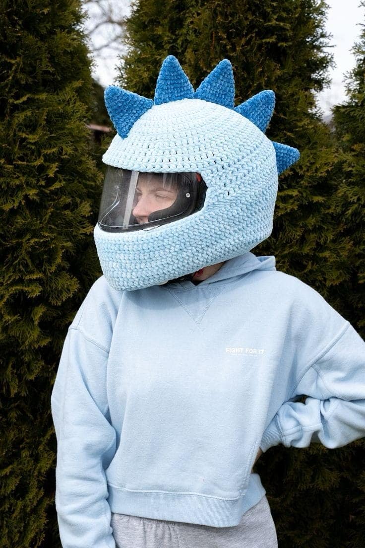crochet baby motorcycle helmet Free Easy Bernat Warrior Helmets Pattern Reflective Bike Helmet Cover