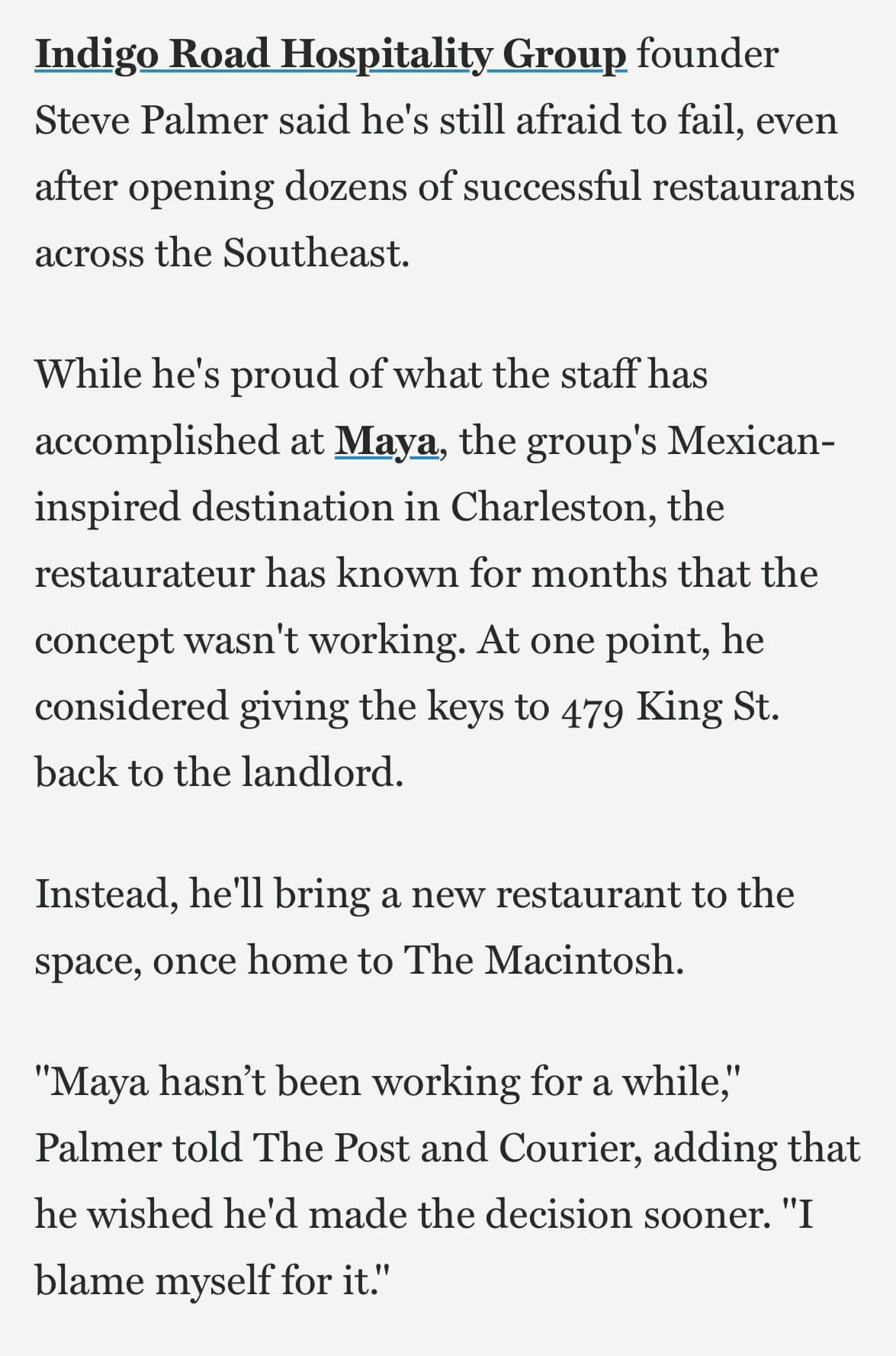 Maya restaurant in Charleston closing by end of year