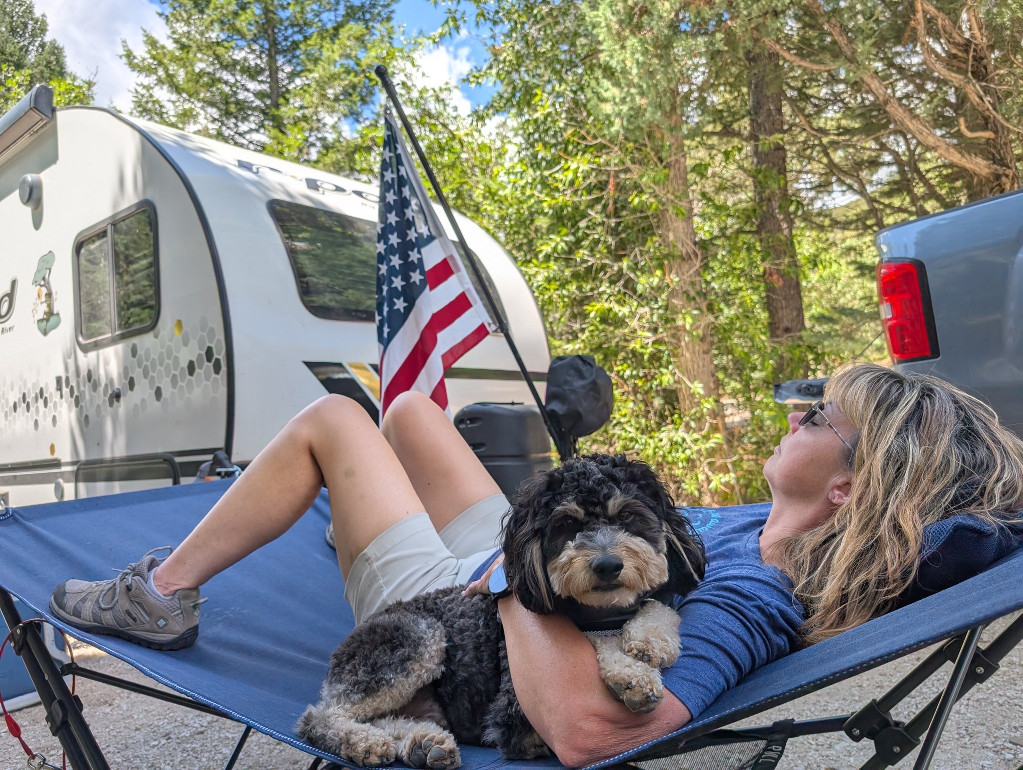 Relaxing in the shade with Baxter. Nothing beats camping in Colorado