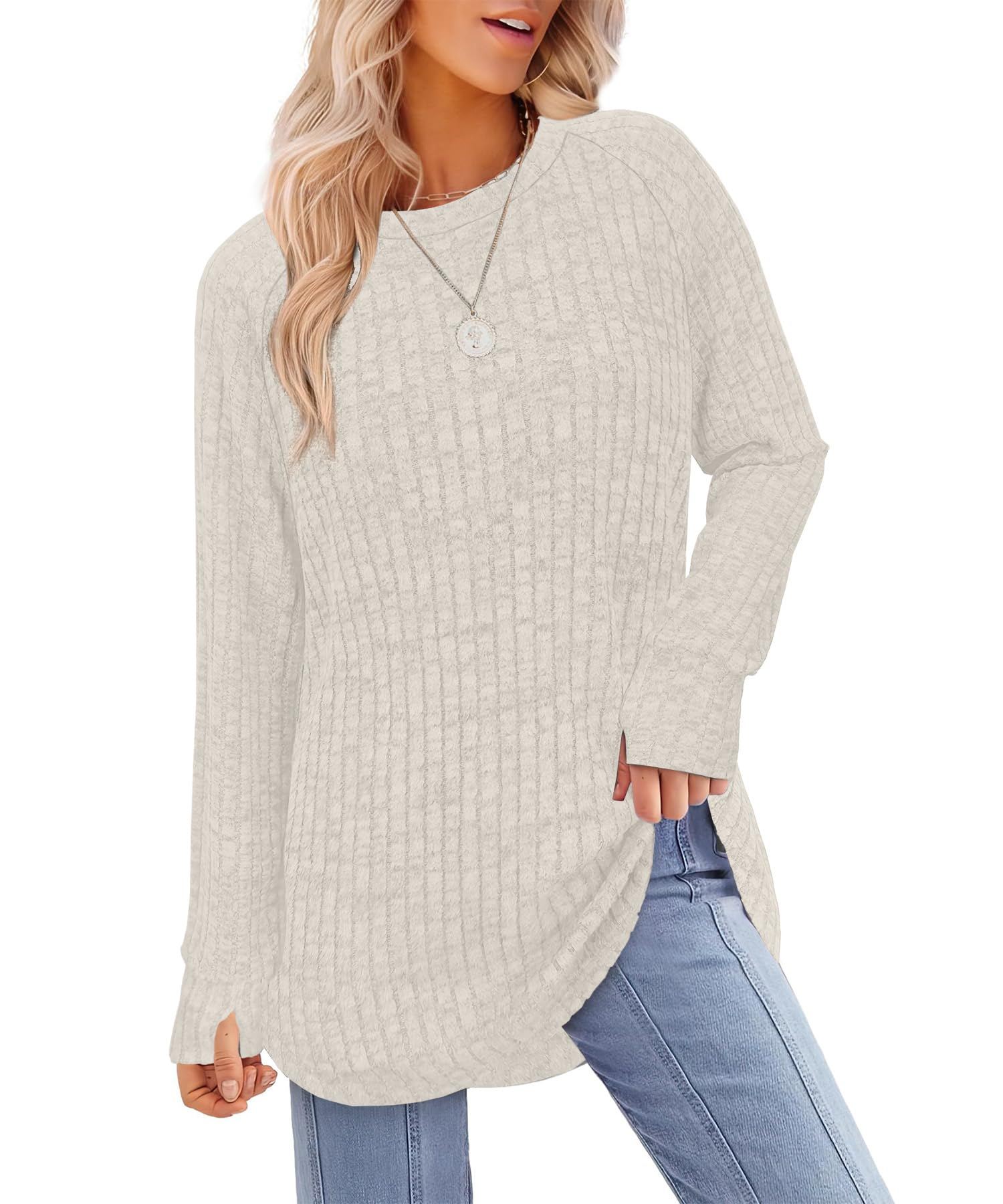 XIEERDUO Women's Loose Fit Crewneck Sweatshirt – Long Sleeve Pullover Top For Casual Wear (Grey, Large)