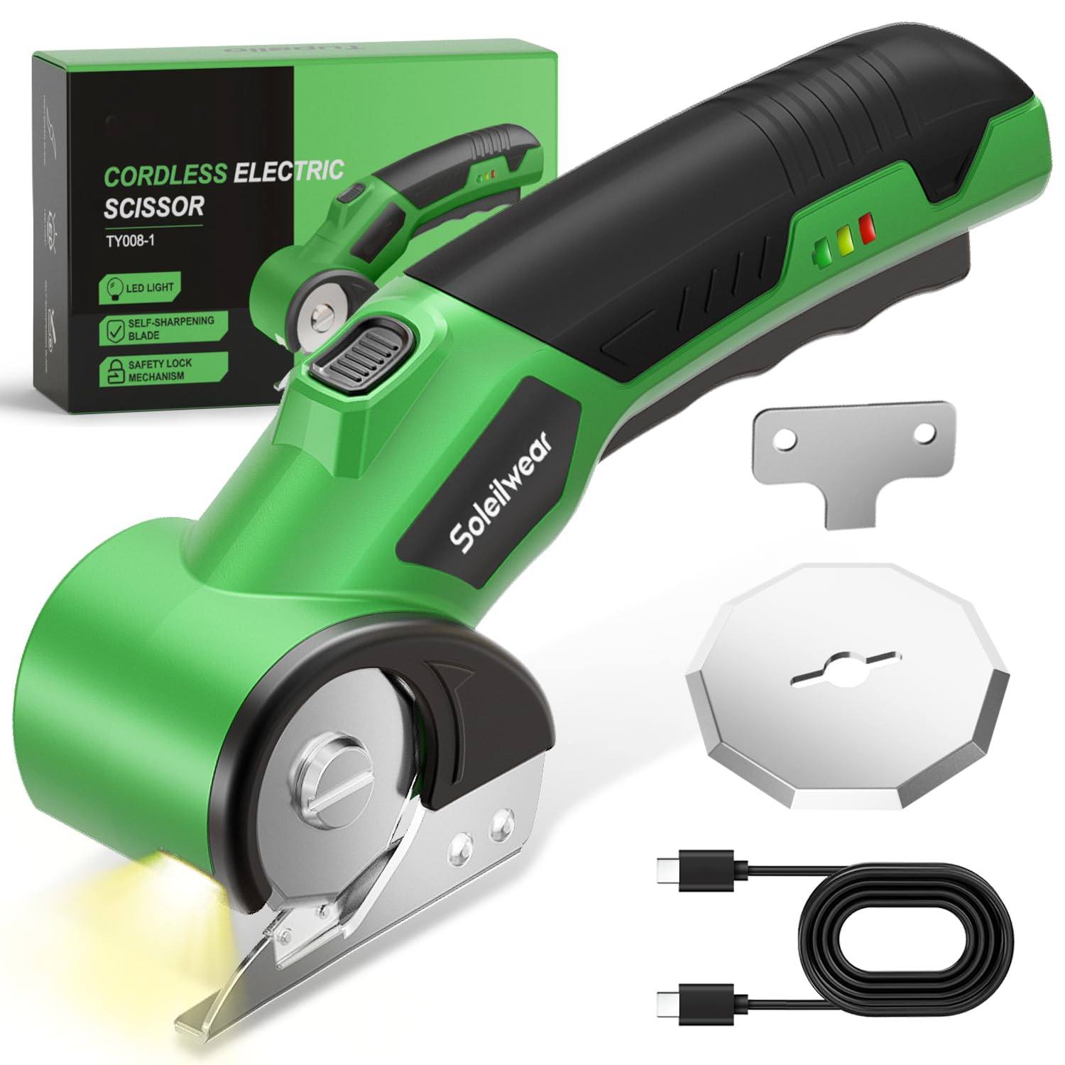 Cordless Electric Scissors - 4V Rechargeable Rotary Cutter For Fabric Cardboard Leather