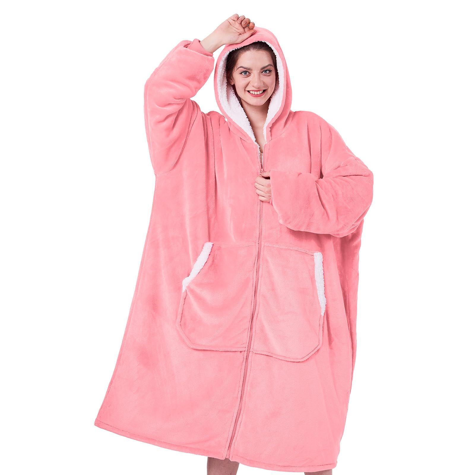 Softan Oversized Sherpa Fleece Hoodie Blanket, One Size, Pink, Wearable