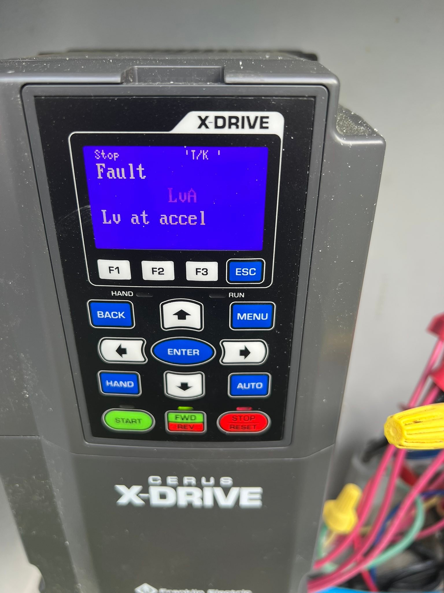 What is causing the fault code LVA Lv at accel on Franklin Cerus X